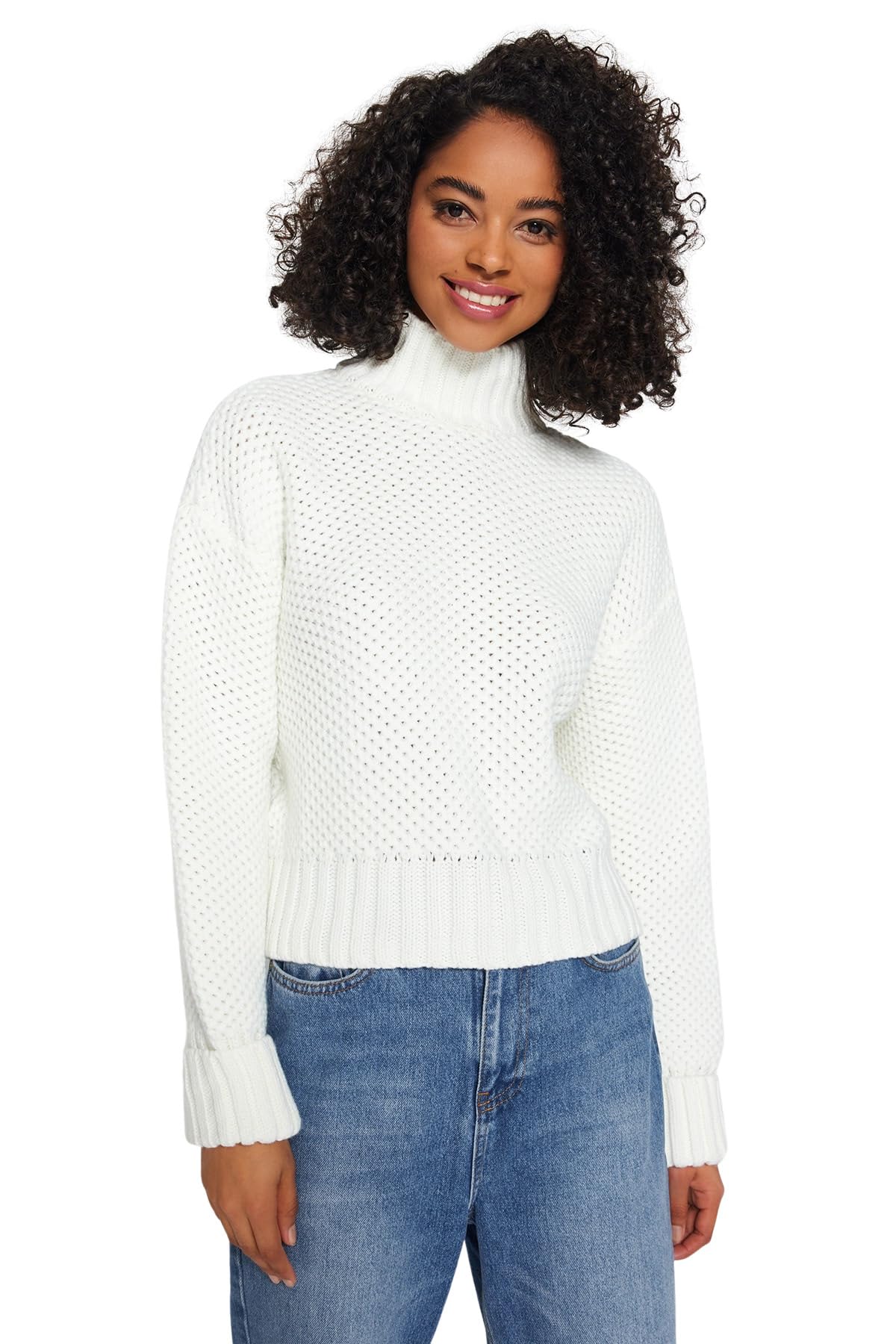 Trendyol FeMan Regular fit Basic Standing Collar Knitwear Sweater,Ecru,S