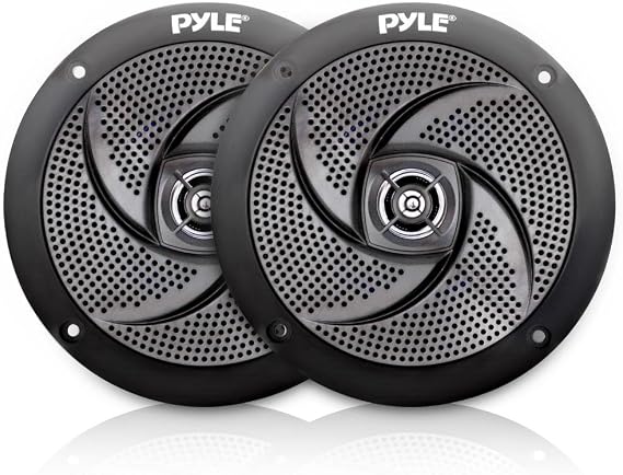 Pyle Marine Speakers - 4 Inch 2 Way Waterproof and Weather Resistant Outdoor Audio Stereo Sound System with 100 Watt Power and Low Profile Slim Style Design - 1 Pair - PLMRS4B (Black)