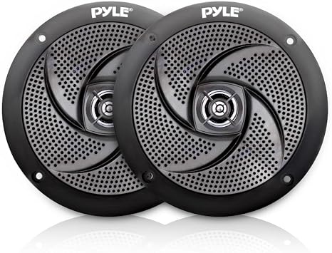 Pyle Marine Speakers - 4 Inch 2 Way Waterproof and Weather Resistant Outdoor Audio Stereo Sound System with 100 Watt Power and Low Profile Slim Style Design - 1 Pair - PLMRS4B (Black)
