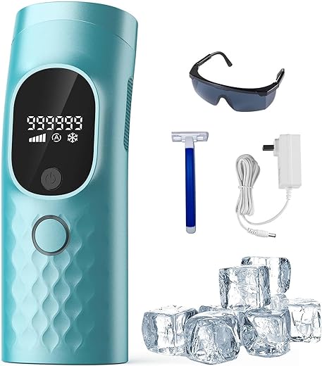 Laser Hair Removal for Women and Men - Permanent Painless Ice Cooling IPL Device Remover Machine with Shaver, Goggles, 999,999 Flashes for Body and Face, Corded