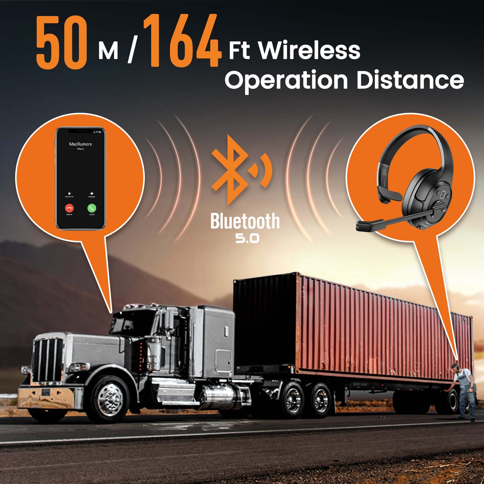 EKSA Trucker Bluetooth Headset with Microphone - Dettaglio
