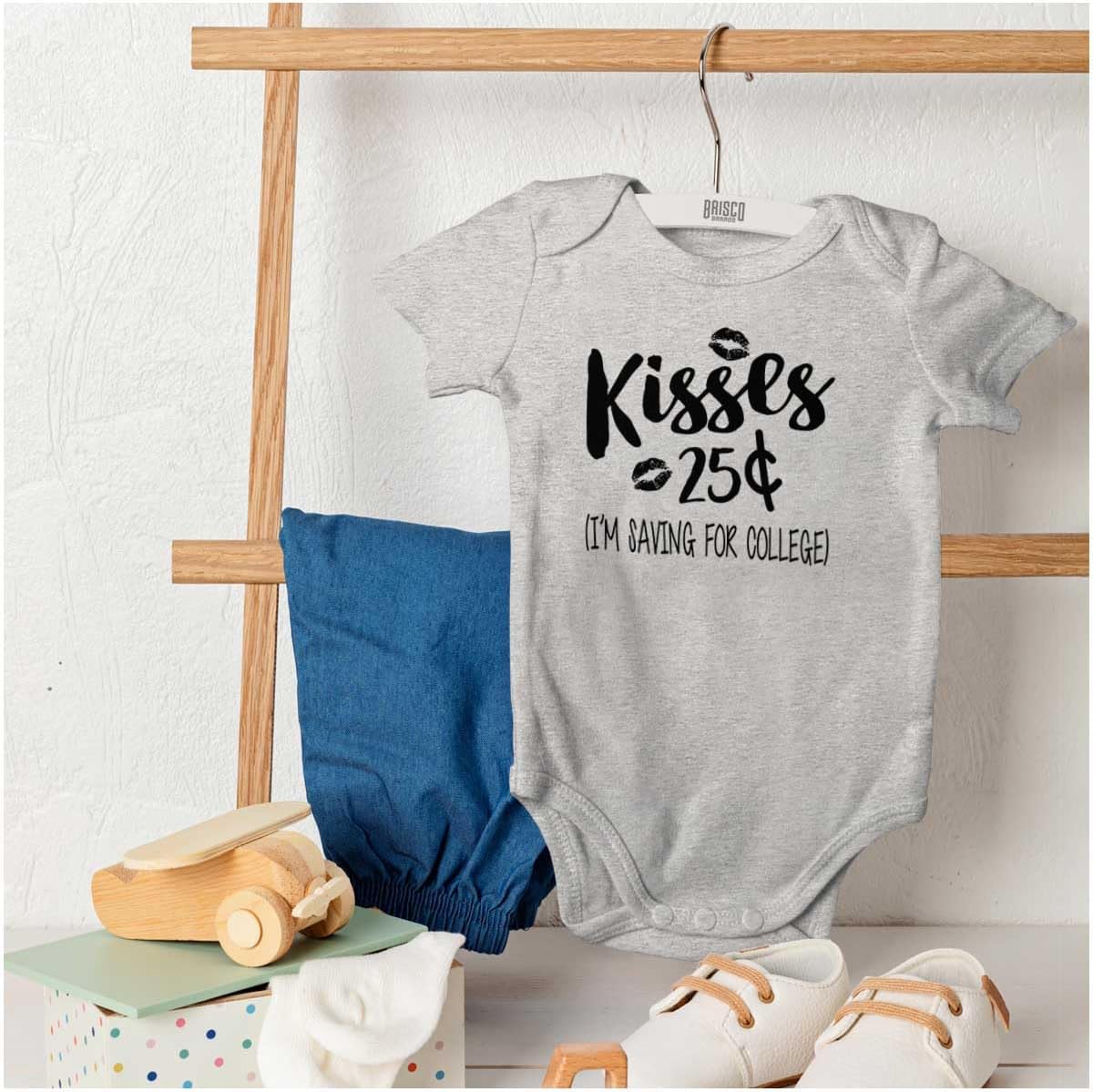 Brisco Brands Kisses 25 Cents Saving For College Baby Romper Boys or Girls