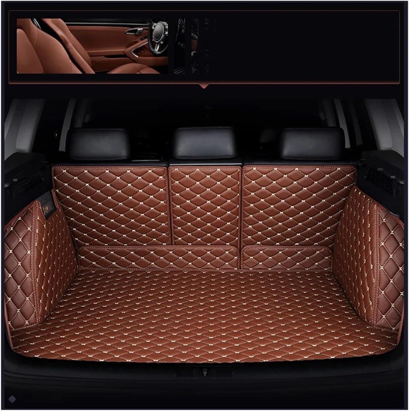 Car Trunk Mats For MG ZS EV 2022 Full Coverage Custom Car Trunk Mats Interior Details Car Accessories Carpet Car Boot Liner(بني)