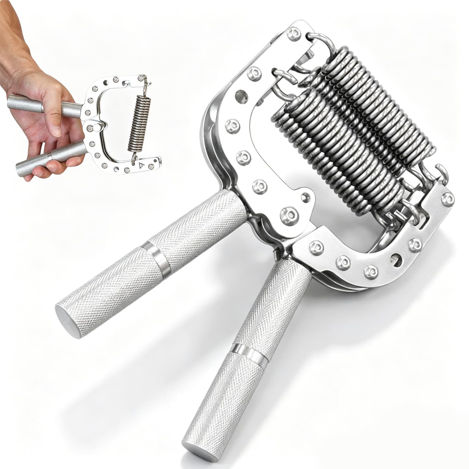 Agarre Manual De Acero Inoxidable 304, Agarre Manual Con Resorte Totalmente De Acero Inoxidable, Rango De 30 A 200 Libras Con 4 Resortes Y Caja De Almacenamiento, Mango Moleteado Antideslizante