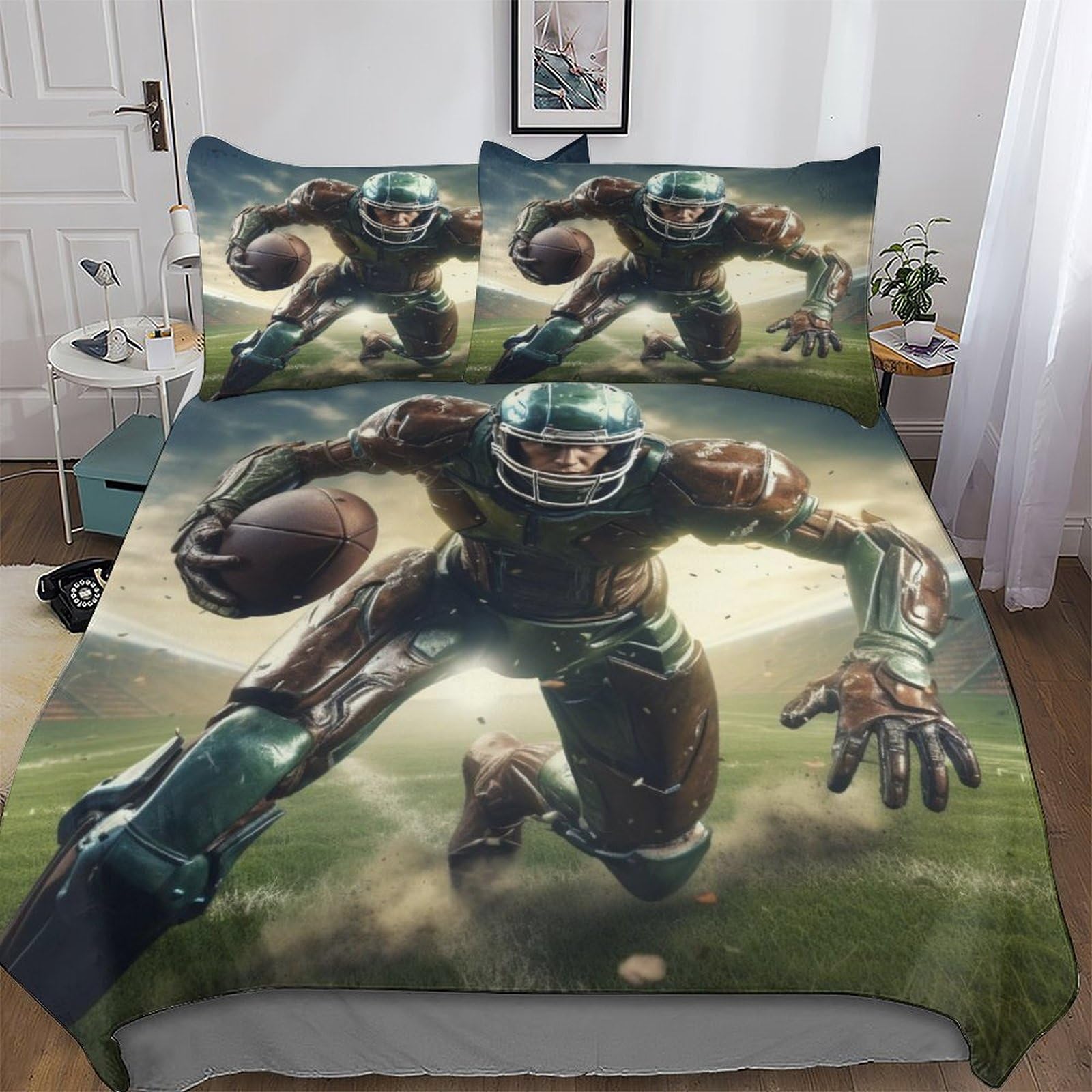 Parure de lit rugby double 200x200 avec housse de couette 3D et taies en microfibre