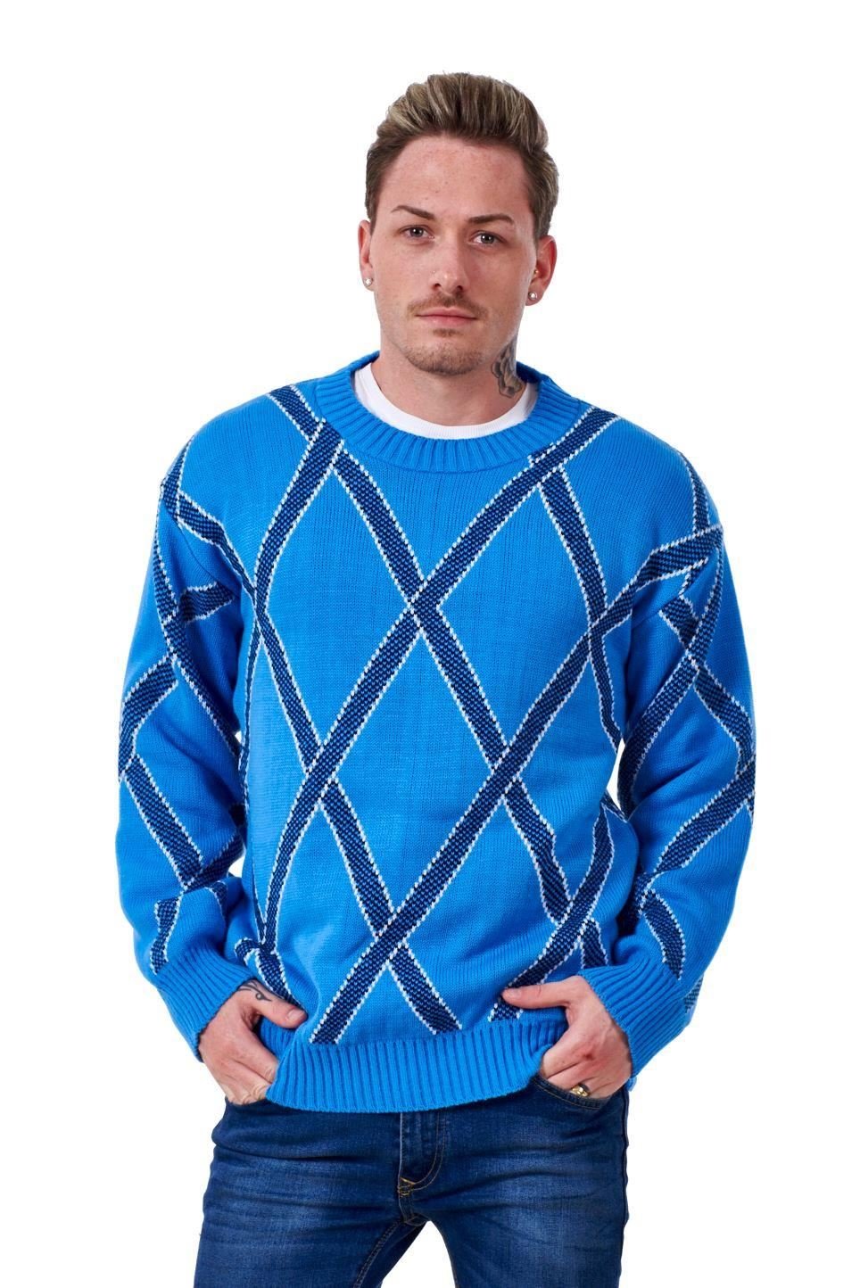 Malay New Mens Knitted Jumper Cross Knit Pullover Casual Warm Sweater Top M to 5XL Blue