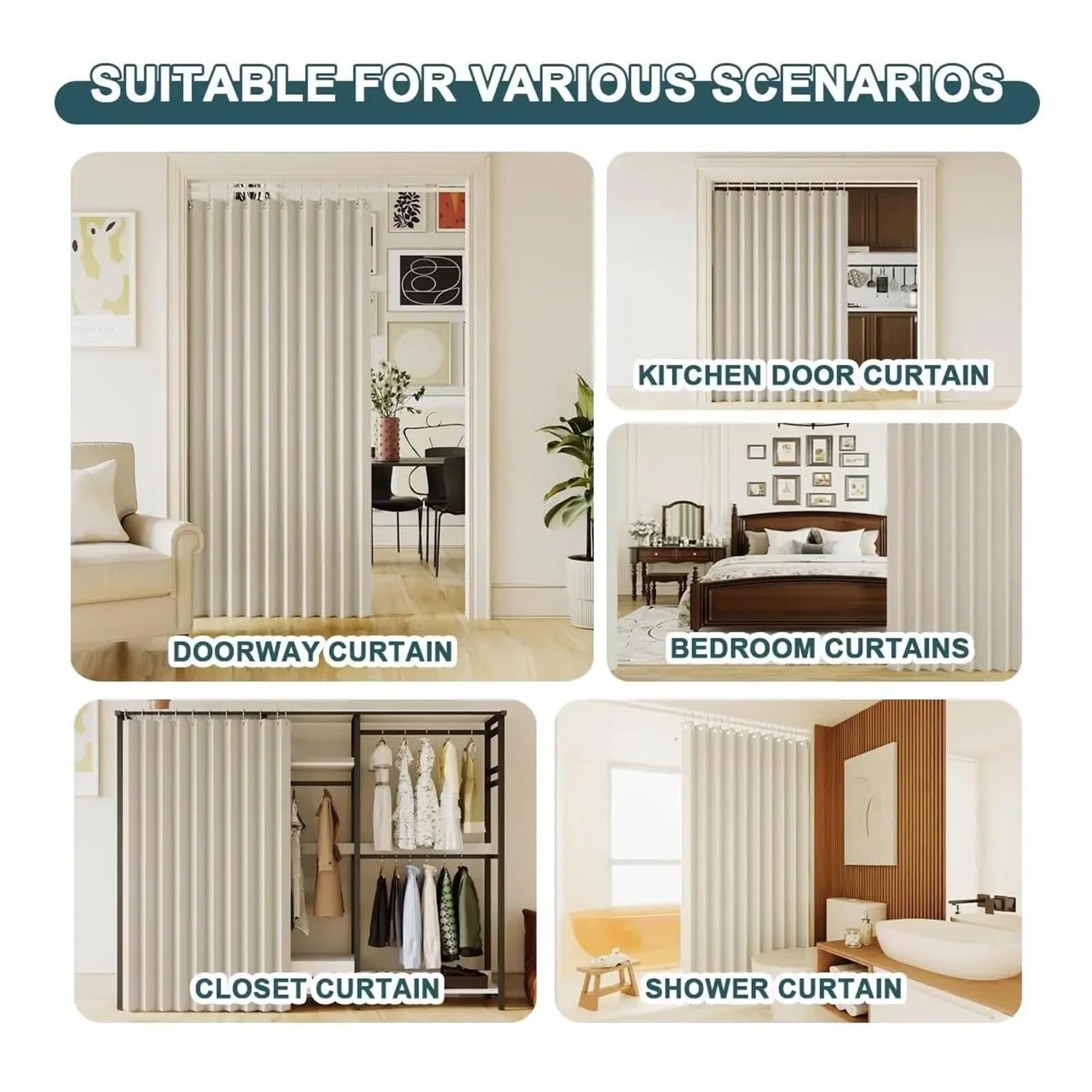 Tende Lino Tende for porte di armadi, plissettate, pieghevoli, magnetiche, fermatende for patio, divisorie for stanze, tende scorrevoli in vetro(Grey,1 * 2.5)
