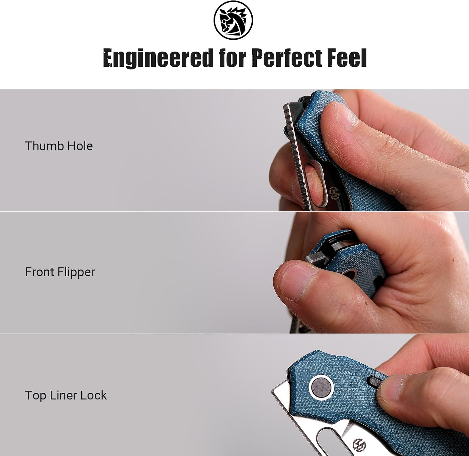 Vosteed Psyop EDC Folding Pocket Knife - 3.32" Elmax Satin Blade - Top Liner Lock, Blue Norplex UltreX™ Micarta Handle - Surviving, Camping Knives - A2214