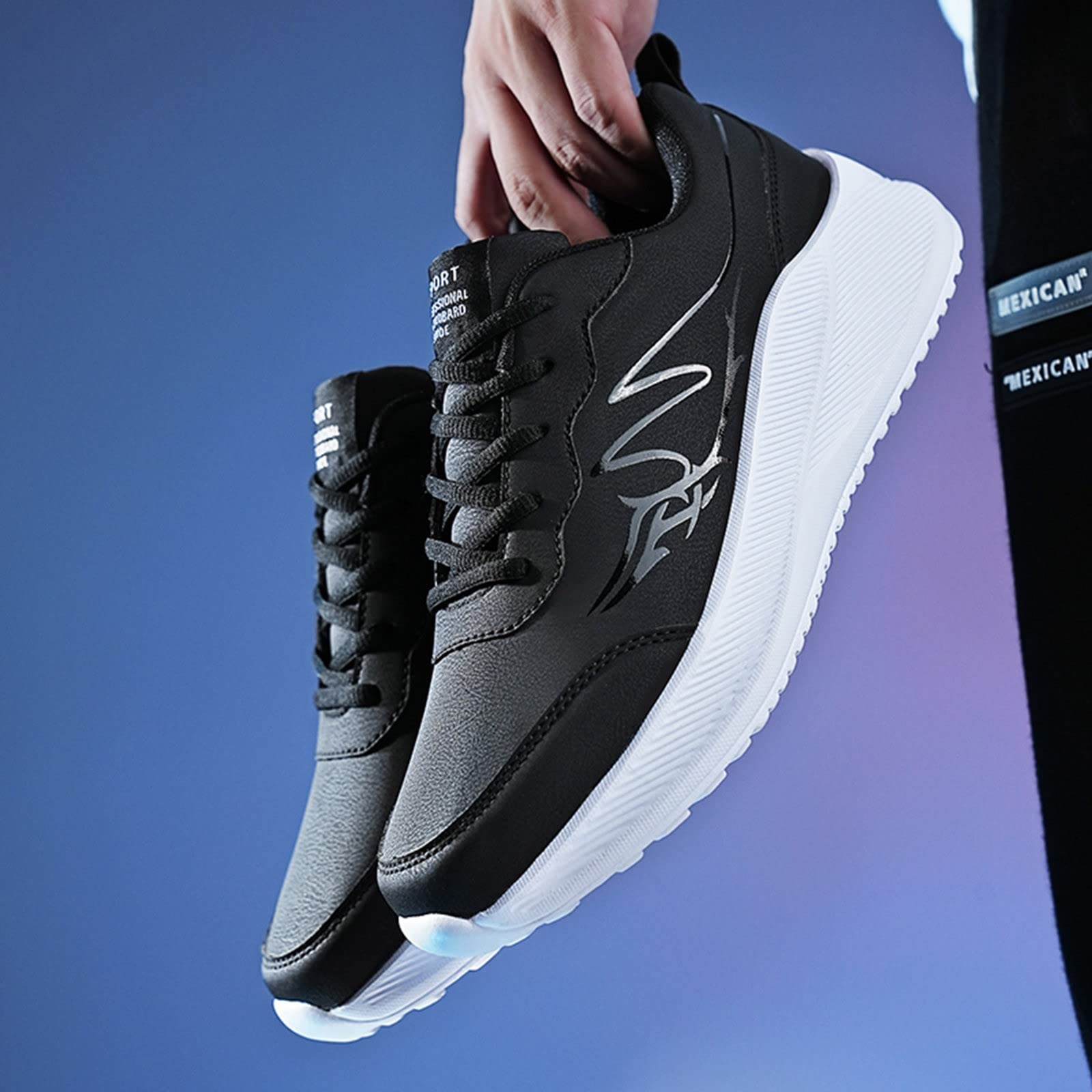 Fashion Autumn Men Sports Shoes Flat Thick Bottom Non Slip Lace Up Upper Comfortable Men's Energy After Sneaker (White, 10)