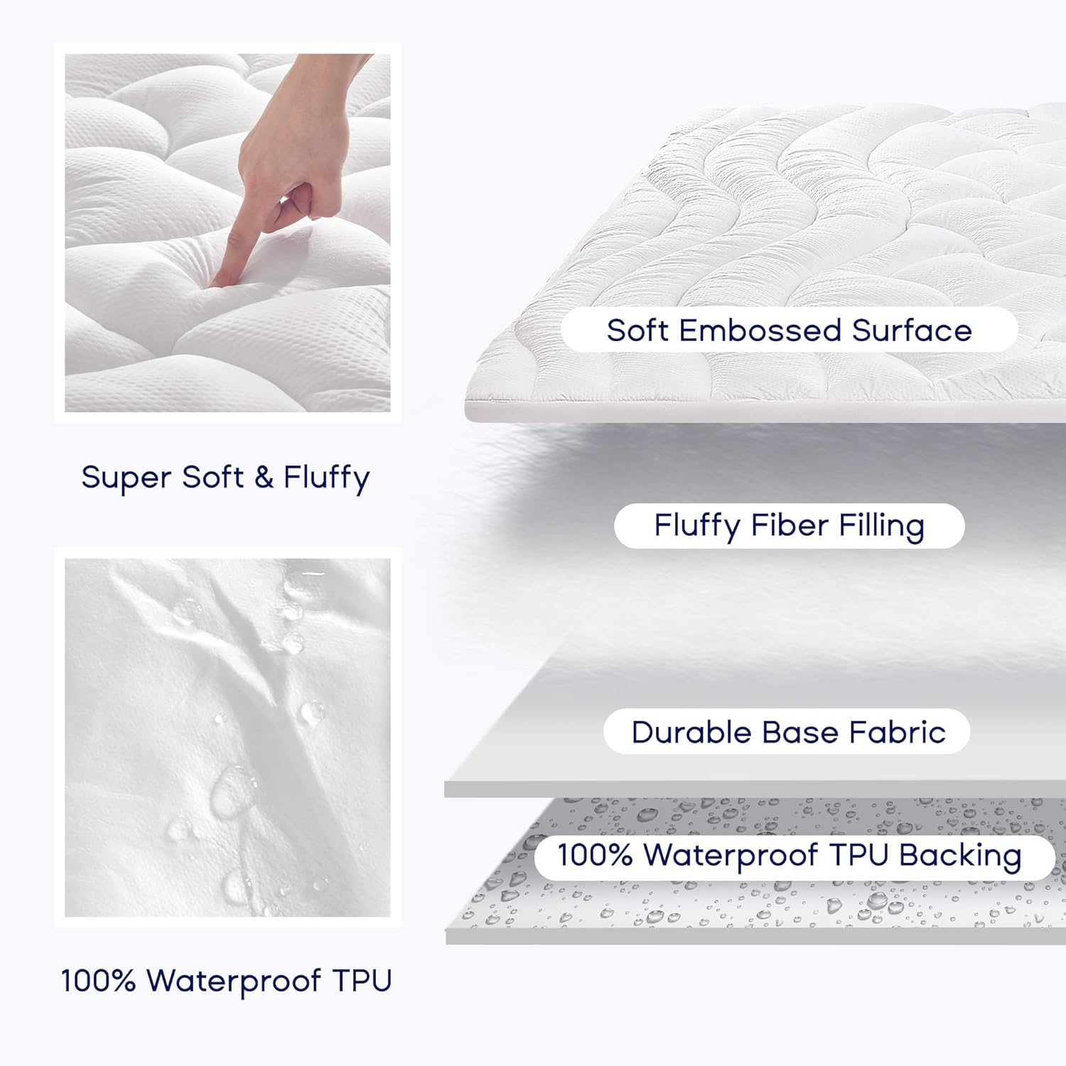 SLEEP ZONE Waterproof Mattress Topper Queen Size, Cooling Mattress Pad Cover for Hot Sleepers, Extra Thick Pillow Top with Deep Pocket (White, Queen)