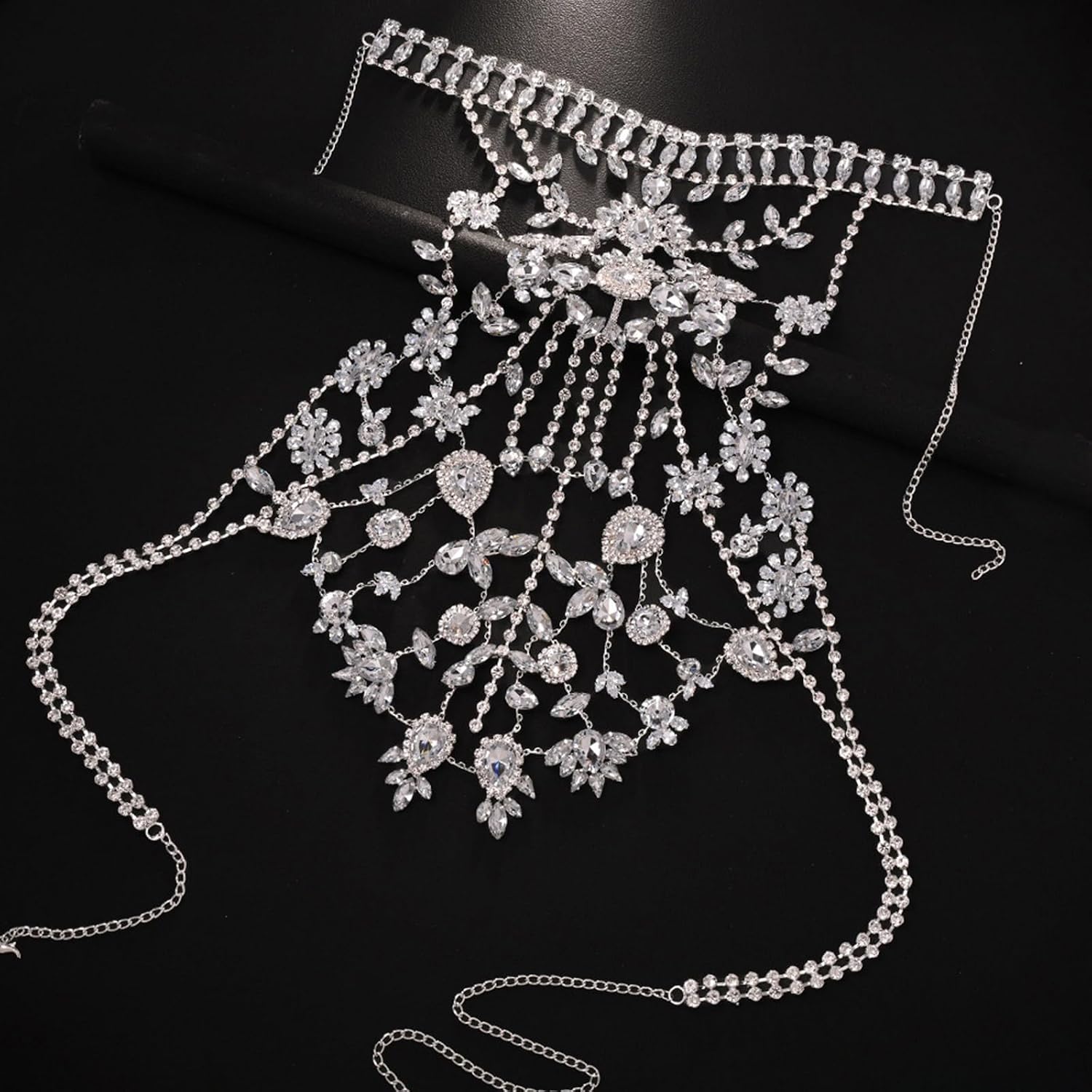 Layered Neck Chain Luxurious Necklace Modern Rhinestones Collar Jewelry Elegant Crystal Shoulder Chain Body Chain, as the pic show, rhinestones