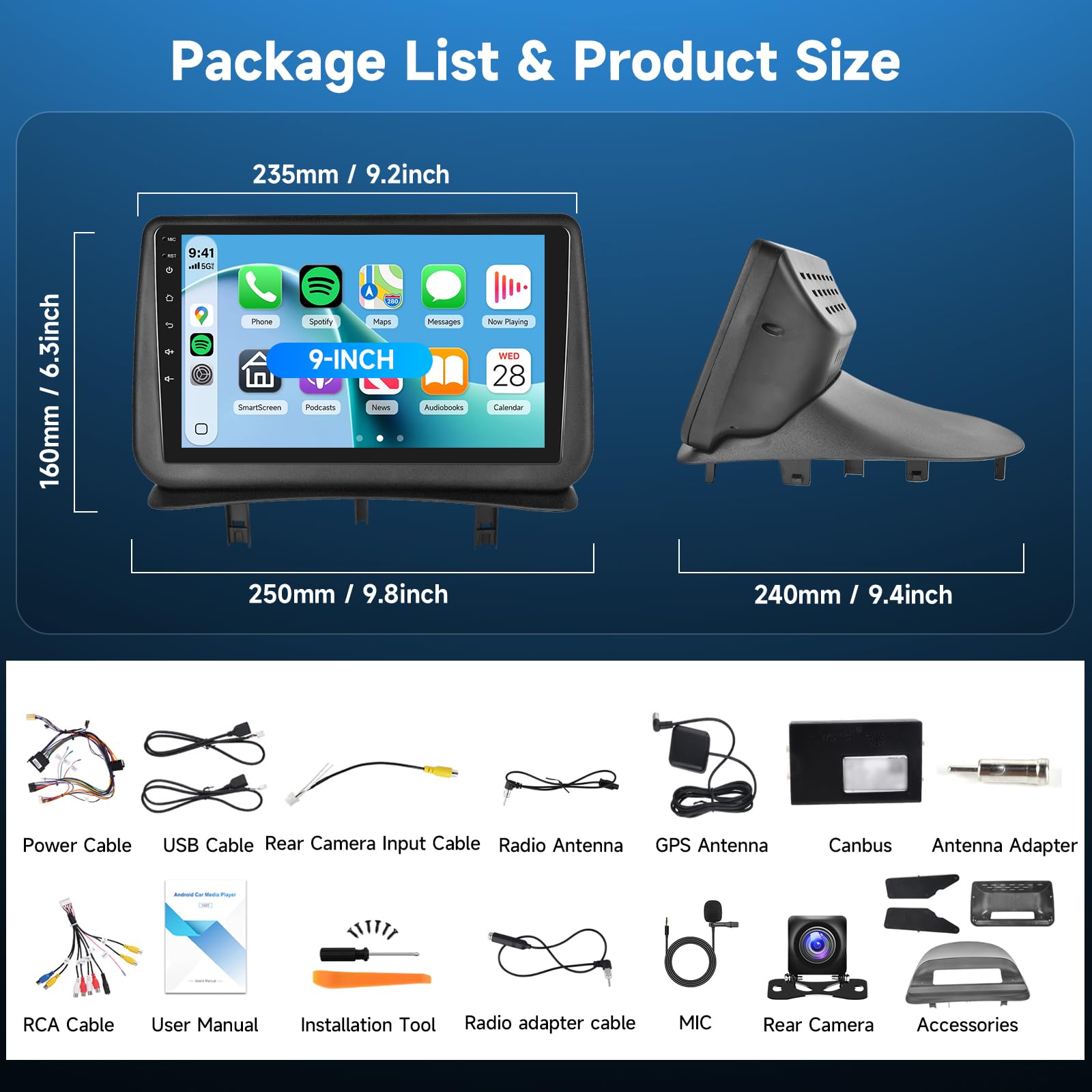 Hodozzy 6G+128G 8 Núcleos Radio para para Renault Clio 3th 2005-2014 Android 2 DIN GPS, Bluetooth HiFi Pantalla Táctil 9 Pulgadas con Carplay Inalámbrico Android Auto, WiFi USB, FM RDS Cámara Atrás