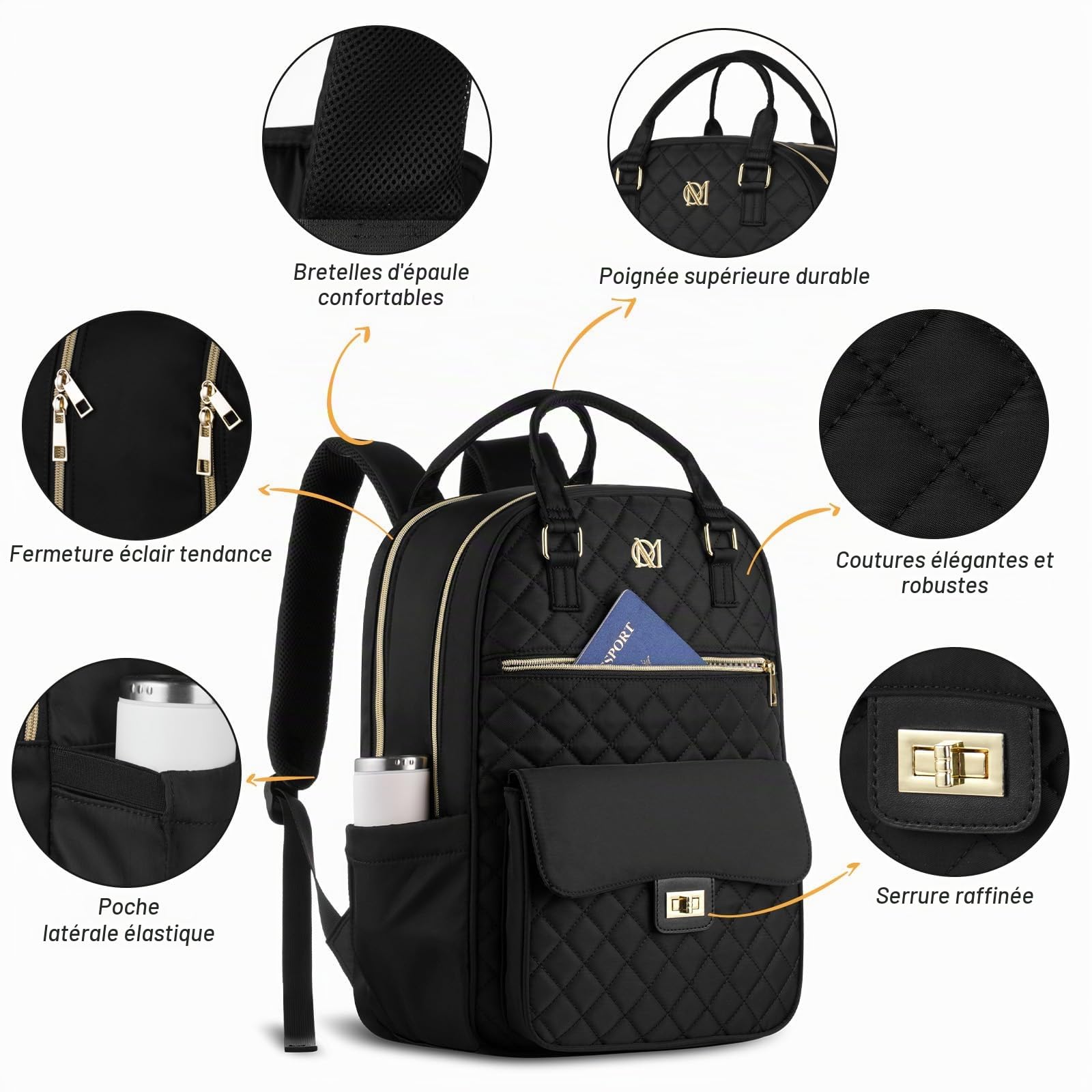 Sac a Dos Femme,Sac à Dos Ordinateur Portable 17,3 Pouces pour travail voyage Loisirs,Sacoche PC Cartable Femme Sac à Dos Scolaire pour college fille,Noire
