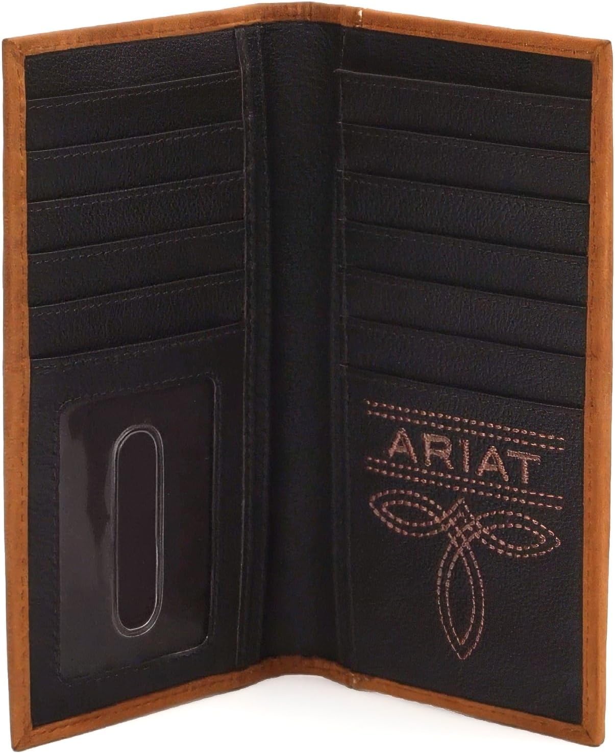 ARIAT Men's Leather Rodeo Wallet with American Flag Shield Embroidery