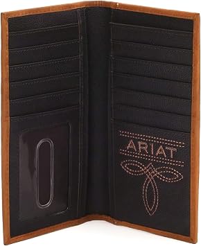ARIAT Men's Leather Rodeo Wallet with American Flag Shield Embroidery