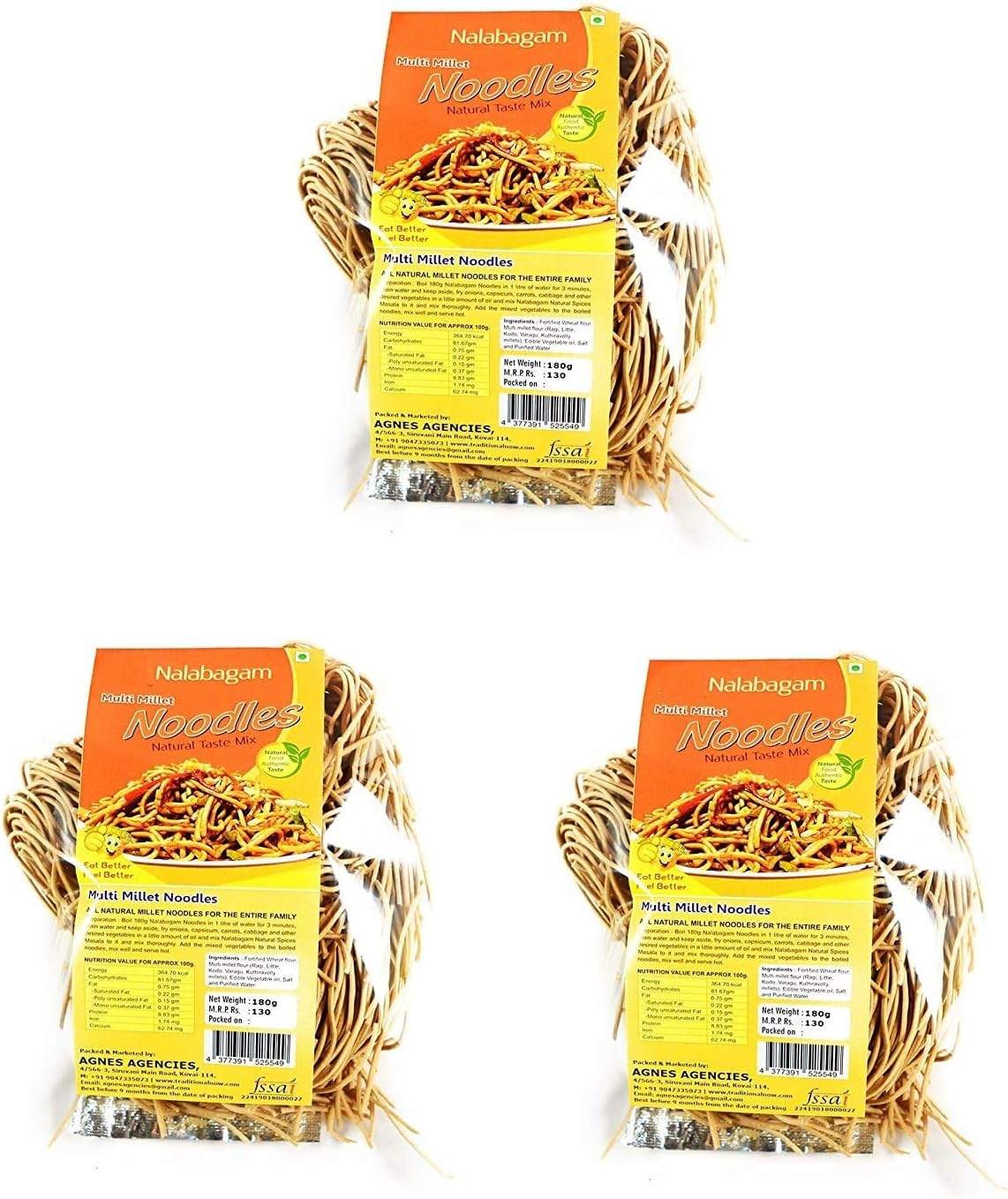Nalabagam Multi Millet Noodles - 180G Pack of 3