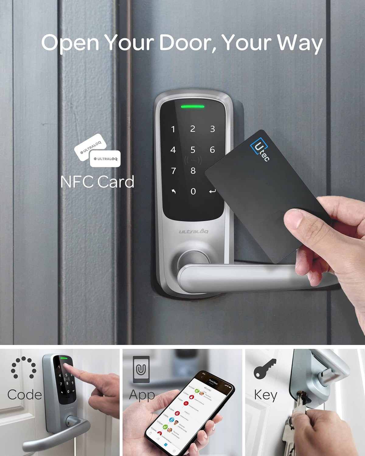 ULTRALOQ Latch 5 World's First Built in WiFi Smart Lock (Satin Nickel) with NFC, 5-in-1 Keyless Entry Door Lock with Bluetooth, Smart Door Handle with Touch Digital Keypad