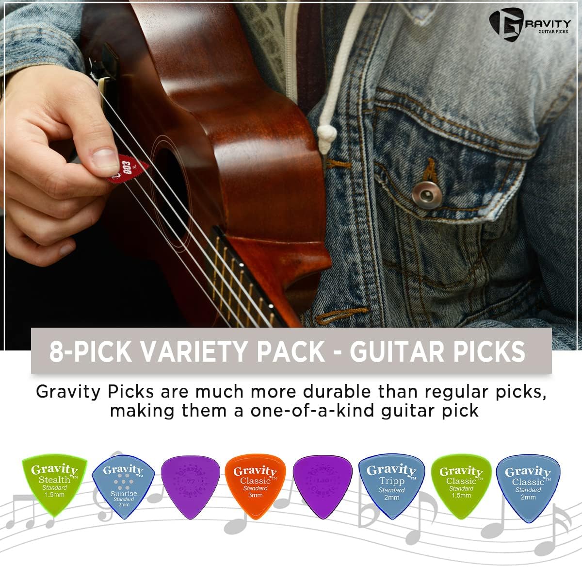 Gravity Acrylic Variety Pack Guitar Picks - Polished Bevels, Brighter, Louder Sound & Tighter Grip - Available in Different Packs - Made in the USA
