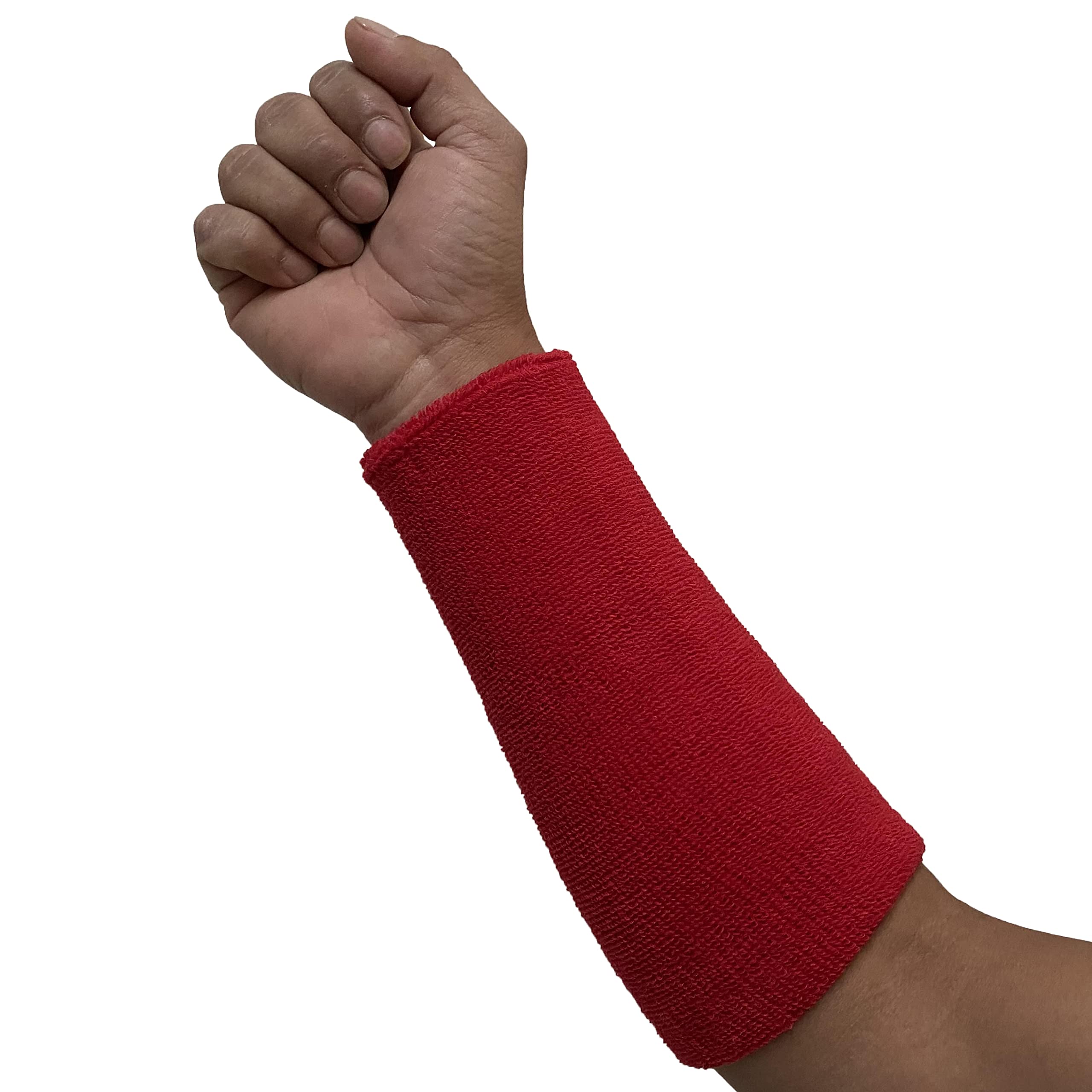 COUVER Thick Absorbent 9" Extra Long Solid Cotton Terry Cloth Sport Wristband, Red, 1 Piece