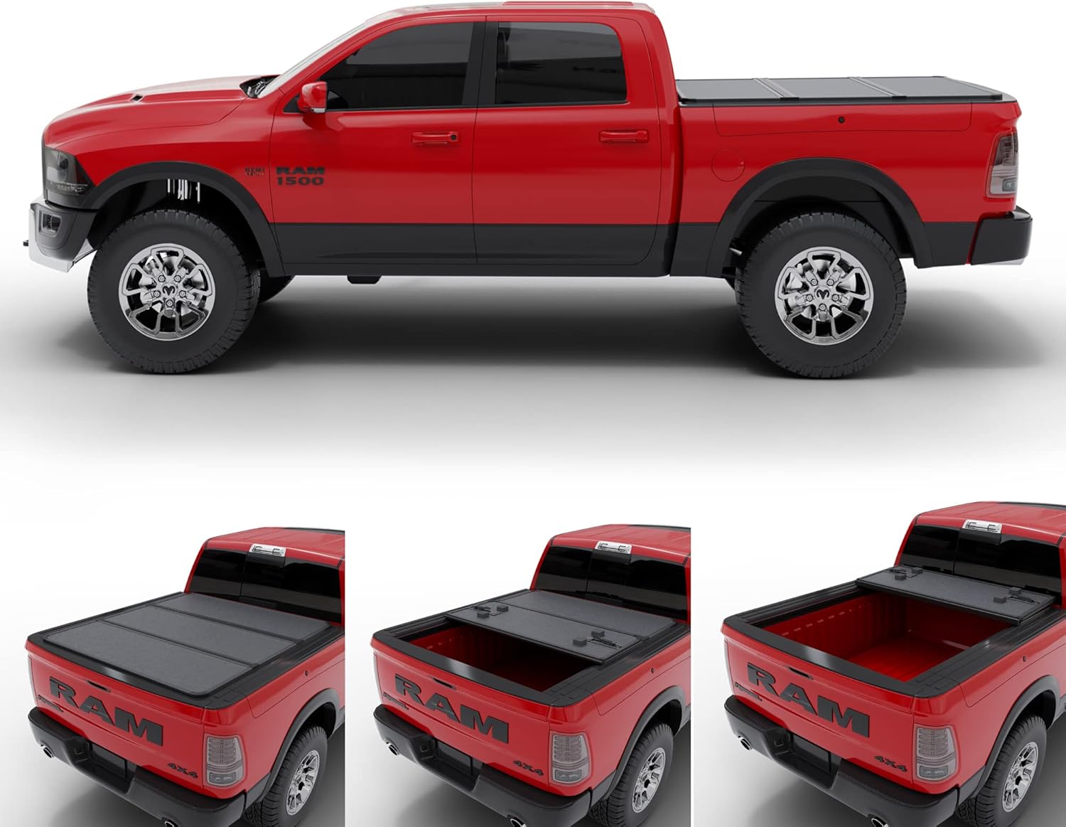 Hard Folding Truck Bed Tonneau Cover Compatible with 2009-2024 Dodge Ram 1500 & 2500 5' 7" Bed Without Ram Box, Tri-Fold Style