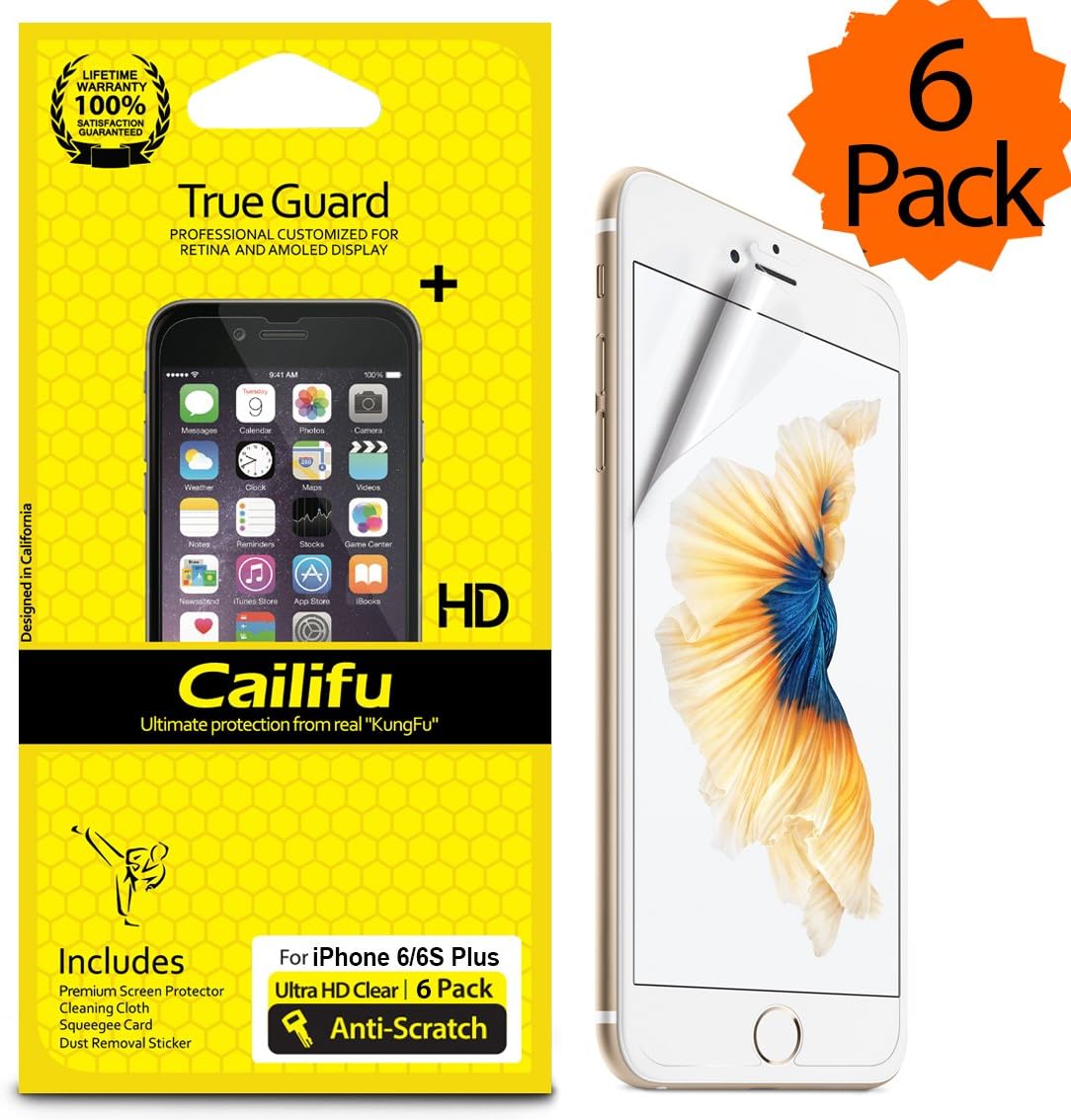 iPhone 6 Plus / 6S Plus Screen Protector Cailifu [HD Clear] 5.5 inch Premium High Definition Ultra Clear Screen Protector with Lifetime Replacement Warranty [6 Pack]