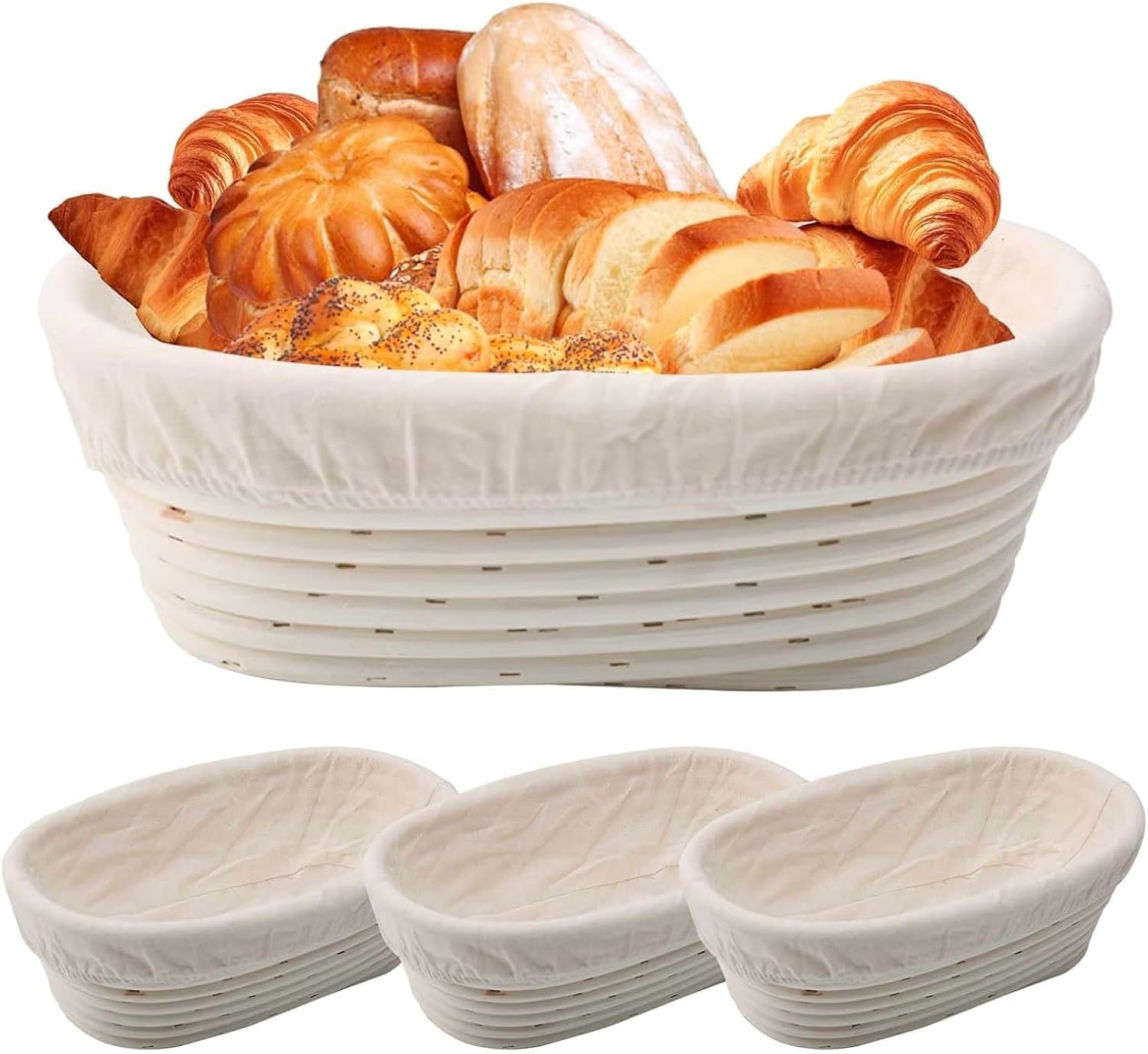 Set di 6 cestini rotondi fatti a mano | kit per fare pane lievitato da 15,2 cm, cesti in rattan(3 pezzi (10 pollici))