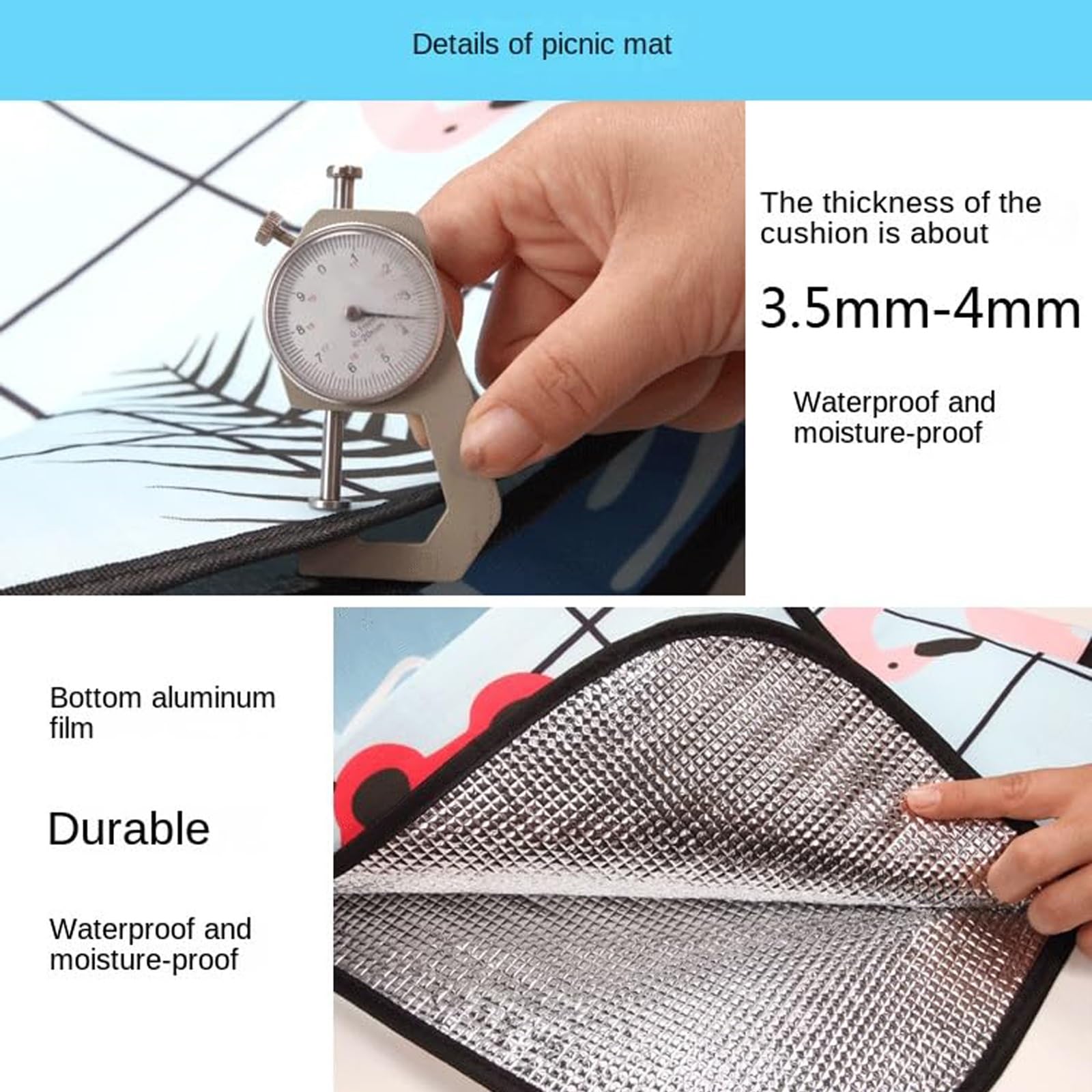 Mantas Picnic, Manta Playa, Ligera Impermeable Resistente Arena Lavable MáQuina Plegable, para Viajes Acampadas Senderismo Picnic(Gray,150 * 150cm)