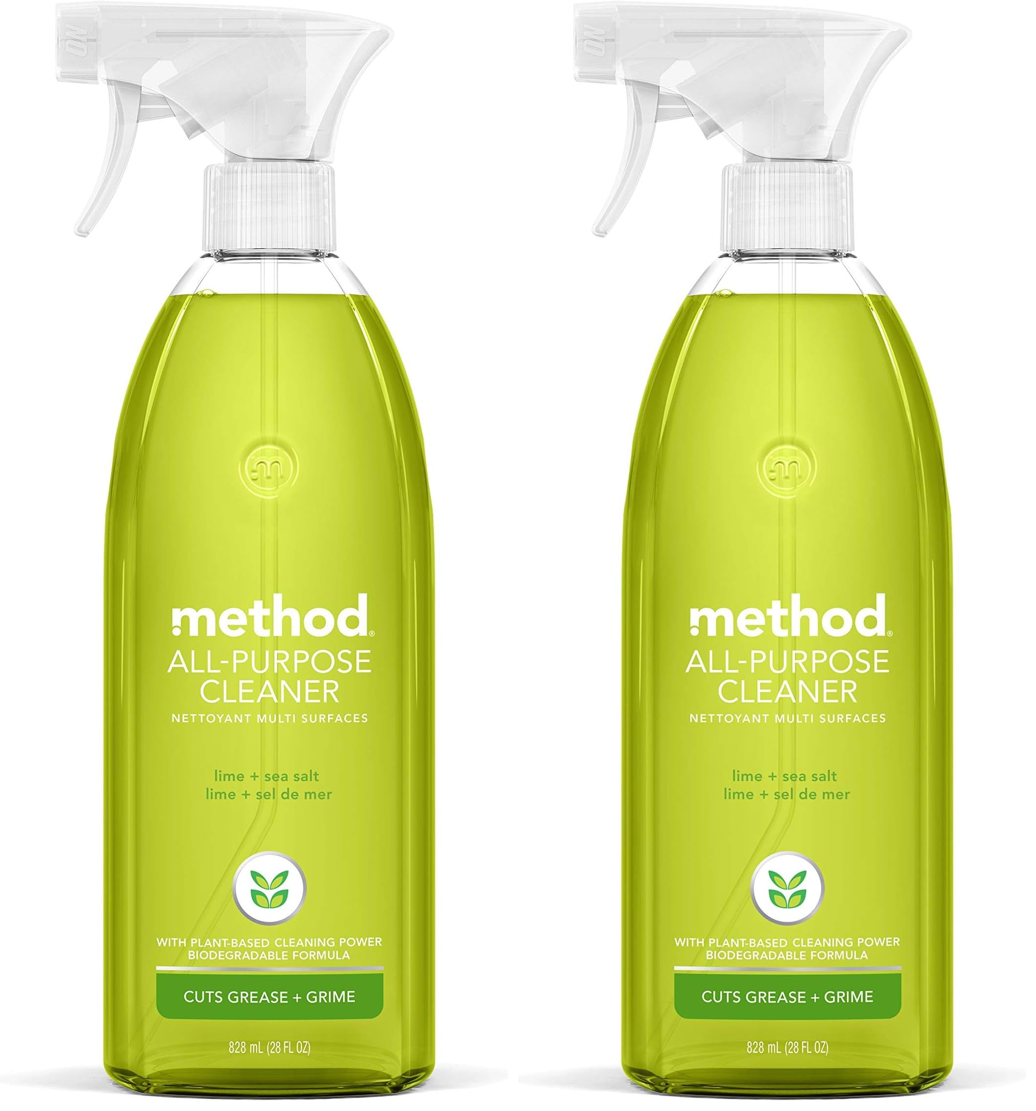 All-Purpose Cleaner Spray, Lime + Sea Salt, Plant-Based and Biodegradable Formula Perfect for Most Counters, Tiles, Stone, and More, 28 oz Spray Bottles, (Pack of 2)