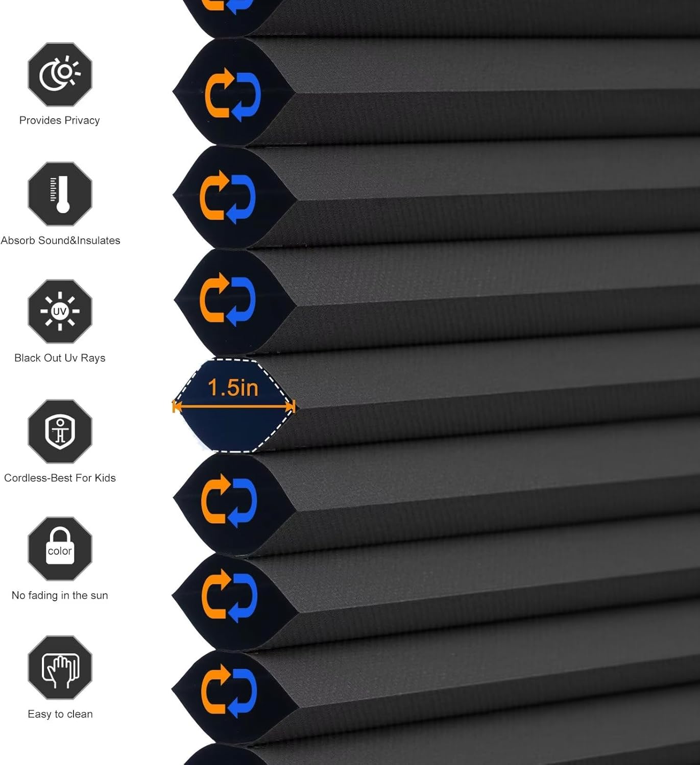 Youngoo Cordless Top Down Bottom Up Cellular Shades, Blackout Blinds for Indoor Windows，Honeycomb Blinds, Room Darkening Shades for Windows, Light Control,27" W*50" H,Black