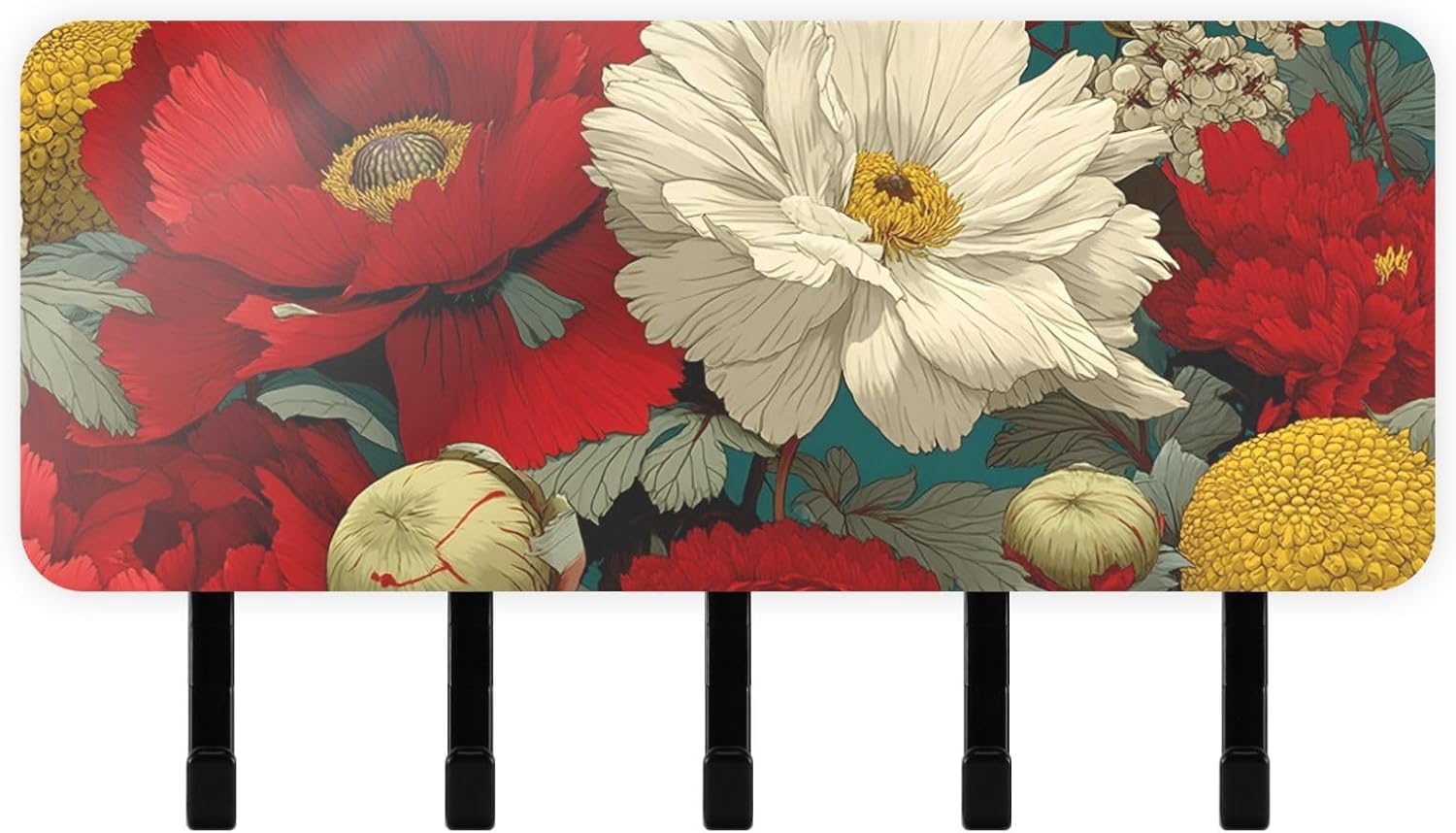 Mail Key Holders Organizer for Wall-Anime Flowers Print, 5 Key Hooks 7×4 in 3.3 LB Weight Capacity for Living Room Hallway Bedroom Entrance