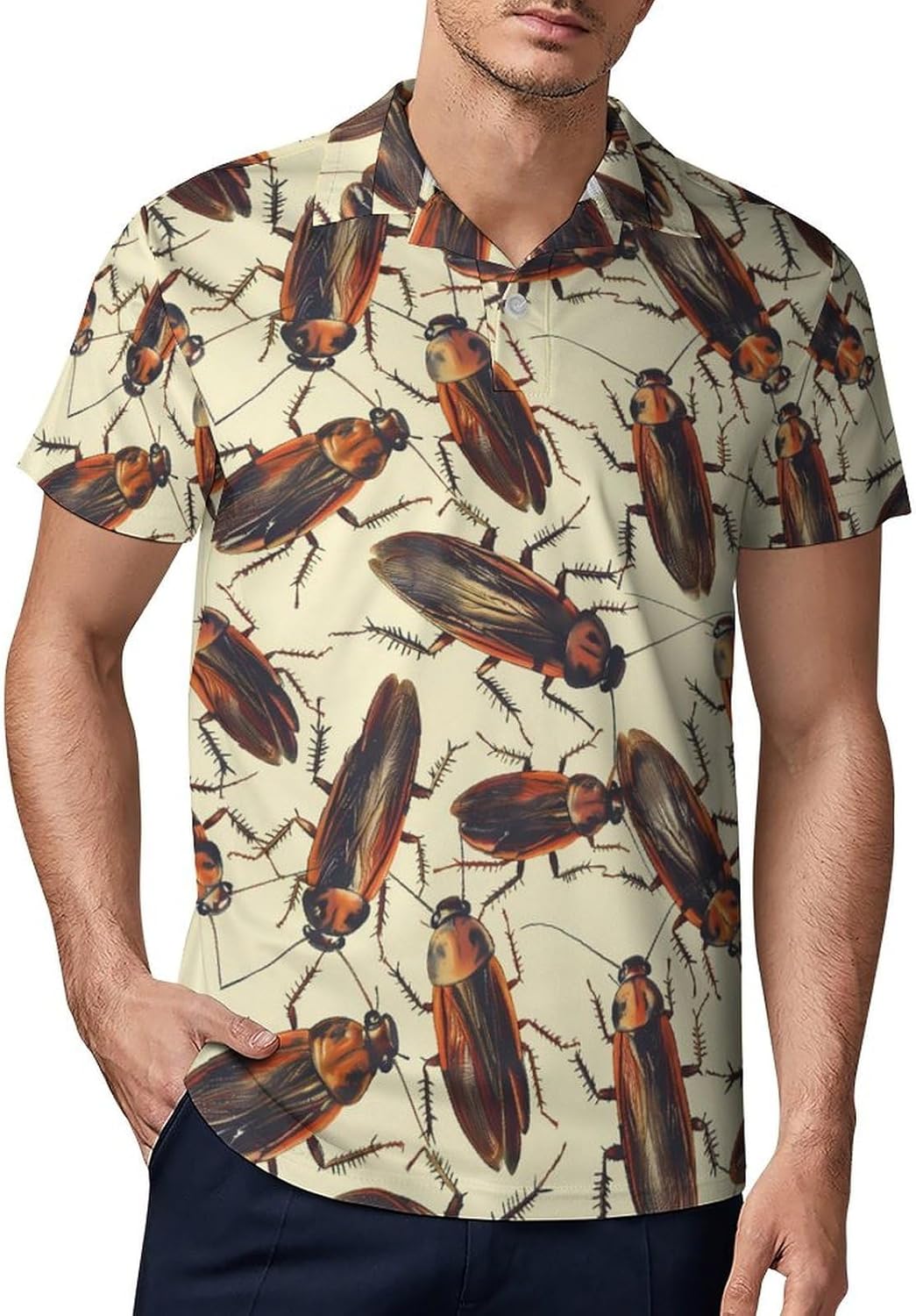 Cockroach Novelty Men's Short Sleeve Shirt Golf Tennis Shirts Work T-Shirt Sport Tee