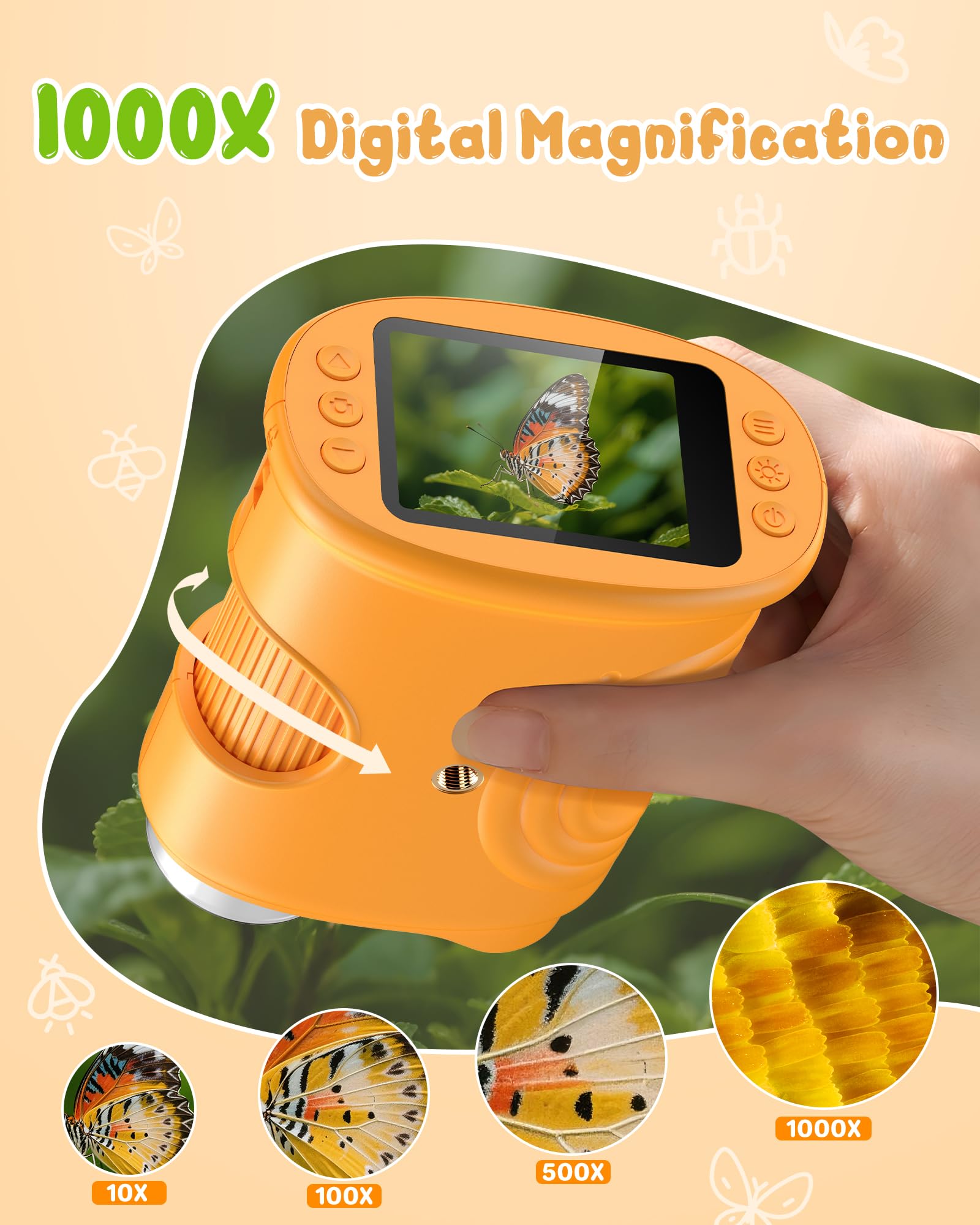 1000X Digitale Microscopio Bambini Portatile: Lente Ingrandimento Tascabile con 2.0" IPS Pollici ＆ 8 LED Luce - Natale Regalo Bambina 3-8 8-12 Anni Maschio - Idee Giochi Kids - 2