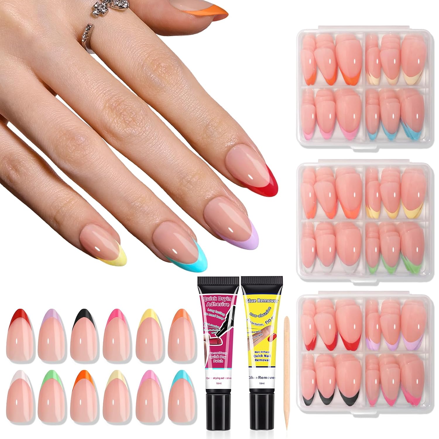 Brighter Pastel French Tip Press on Nails - Glossy Soft Gel