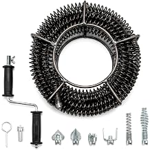 Drain Cleaning Cable, 50 Ft x 5/8" Professional Auger Drain Snake with 6 Cutters Crank Handle for 0.8" to 3.9" Pipes, for Toilet Sewer Shower Kitchen Bathroom Tub Clogged Drains