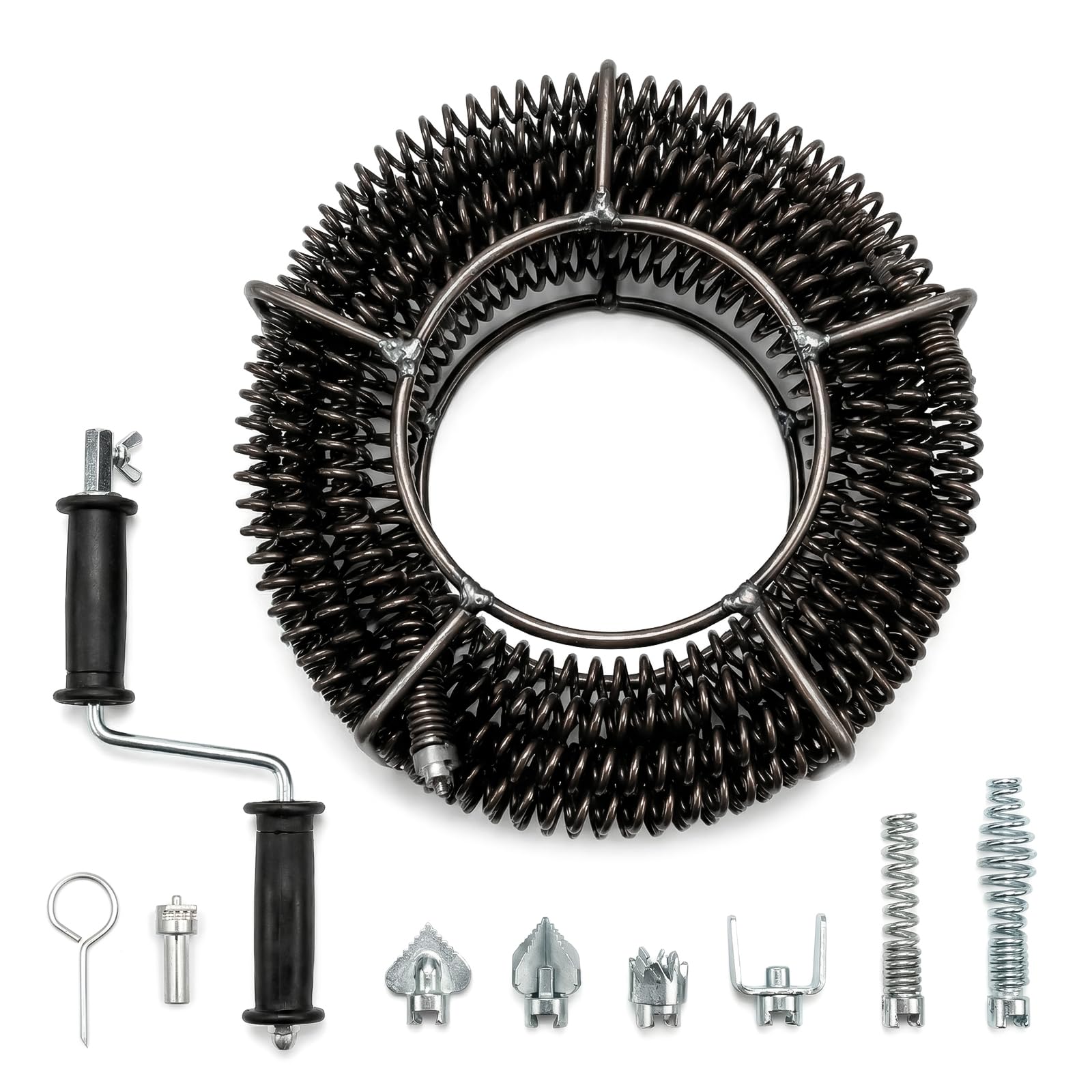 Cavo per la pulizia dello scarico, 15,7 m x 1,5 cm, professionale, con 6 taglierine per tubi da 2 cm a 9,9 cm, per WC, fogna, doccia, cucina, bagno, vasca da bagno intasati