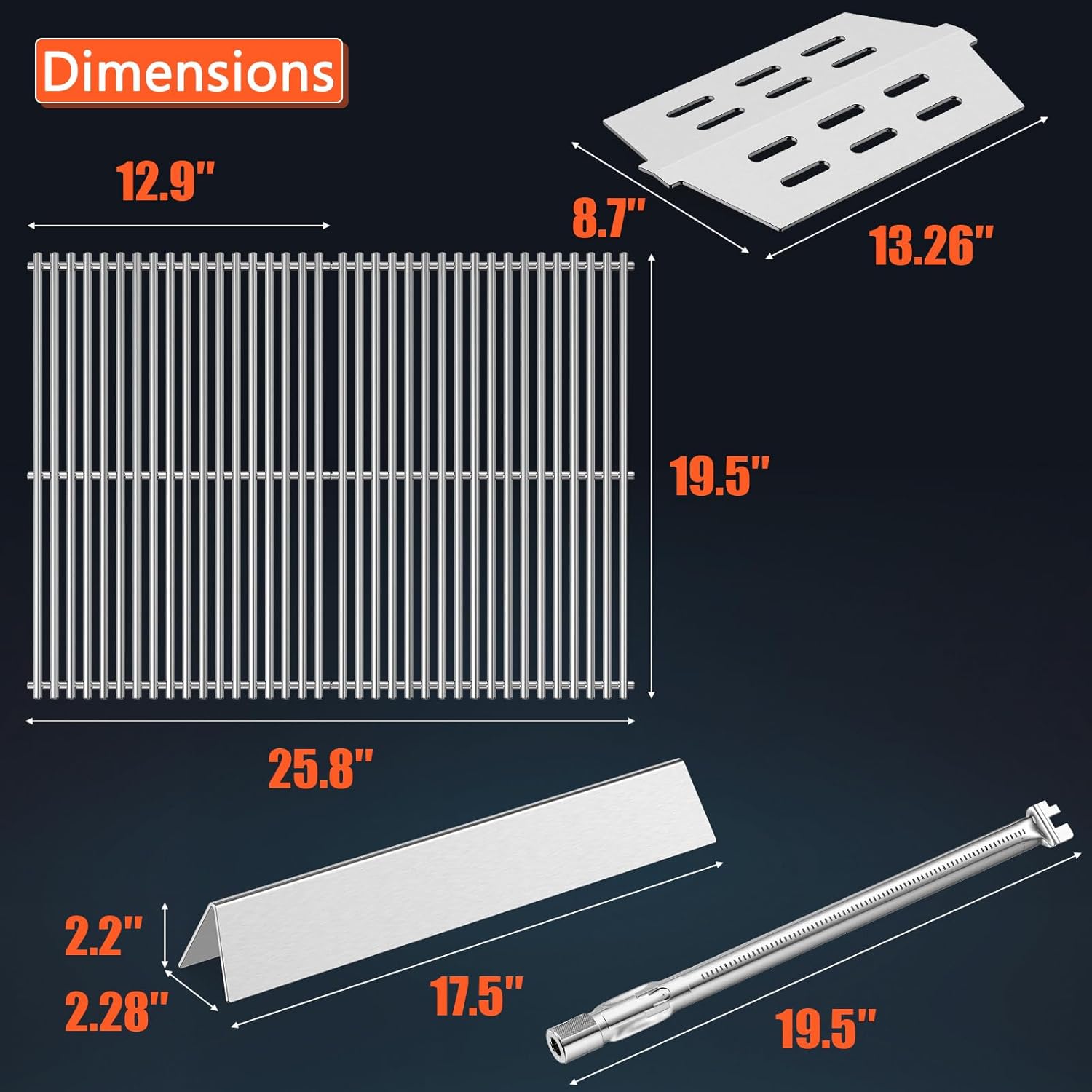 grill parts for weber genesis 300 series with front-mounted control, fits weber genesis e310 e320 e330 series grill, grill grates + flavorizer bars+ heat deflector + burner tube?7528+7620+7622+62752? s7 7528+7620+7622+62752
