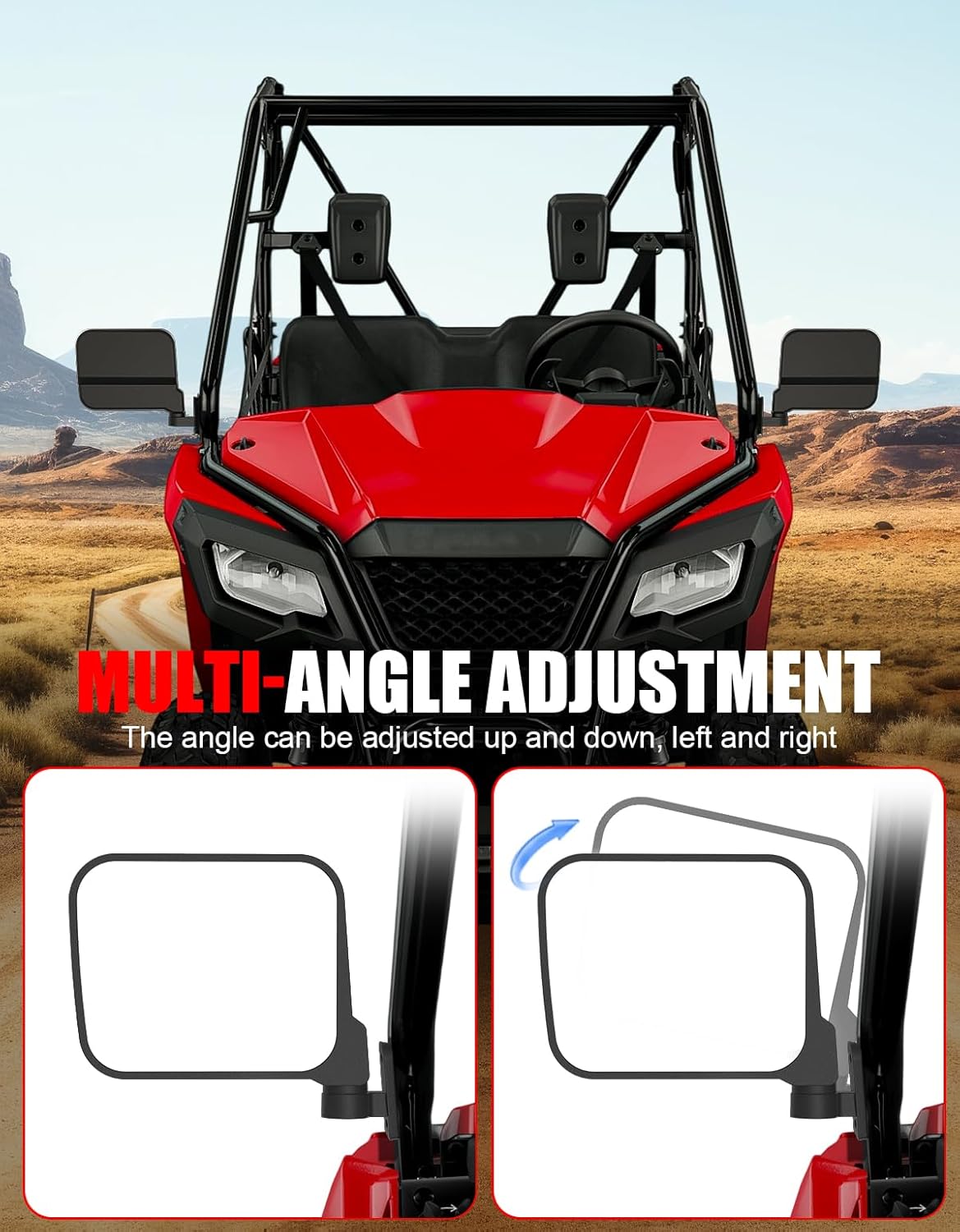 UTV Side Mirrors for Honda Pioneer 520 21-25/500 15-23, Adjustable Rearview Mirror Wide Foldable Side Rear View Mirrors for Honda Pioneer 520 2021-2025/500 2015-2023 Accessories, 2PCS