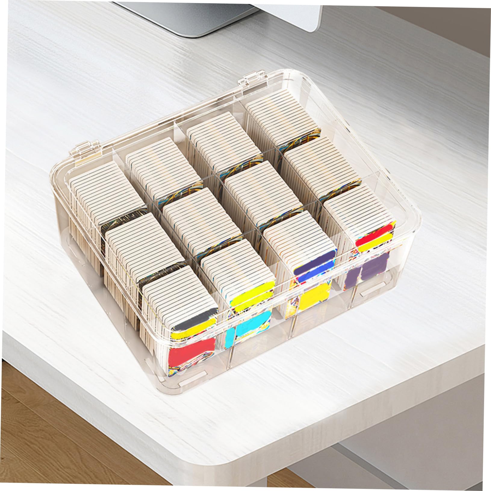 PRETYZOOM Scatola Porta Carte Trasparente Per Scrivania Contenitore Di Plastica Per Biglietti Da Visita Espositore Porta Carte Da Tavolo Con Coperchio Per Ufficio e Casa