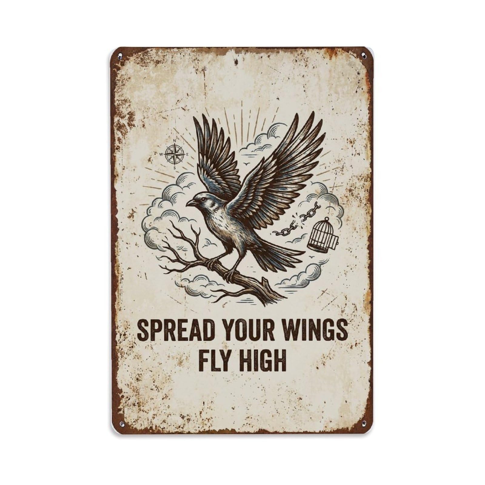 Fqnyr Style Spread Wings Fly High Soar Metal Tin Sign Plaque Wall Decor For Cafe, Club Bar, Office, Home Garden Metal Poster 8X12inch