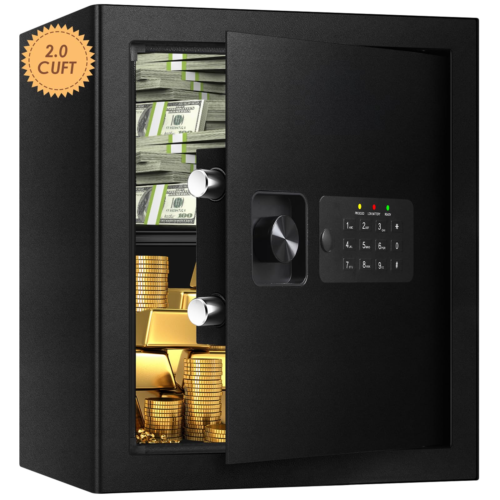 TenamicDeluxe Safe Box Electronic Digital Lock Box, Keypad Small Security Box Cabinet Safes, Steel Alloy Office Hotel Home Mini Safe with 2 Passwords, 2.0 Cuft Black