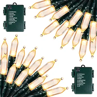 Battery Operated Christmas Lights 2 Pack 18 Feet 50 LED Clear Mini String Lights with 8 Modes Waterproof Tree Lights for Xmas Outdoor Indoor Holiday Party Garden Decor, Warm White