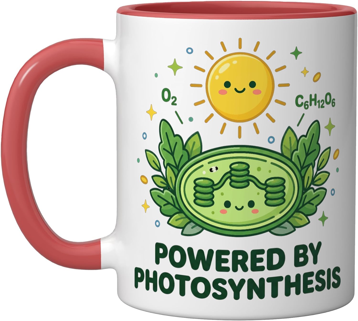 Powered By Photosynthesis Biology Plant Lover Cute STEM Ceramic Mug, Red/White, 15oz image 5