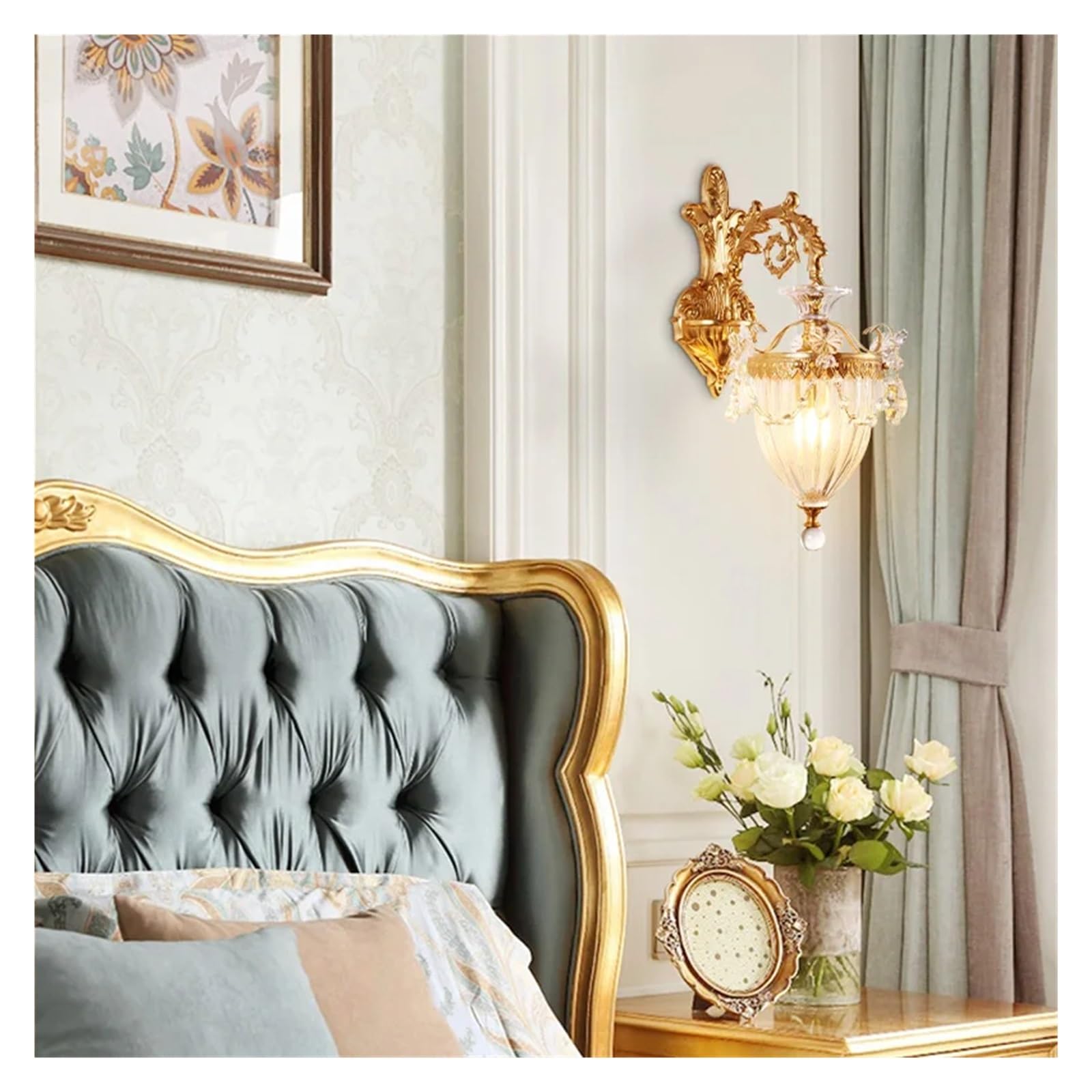 ZTCHSENZT European H65 Copper Crystal Wall Lamp Bedroom Bedside Lamp French Living Room Aisle Corridor Staircase Lights, Wall Lamps,1