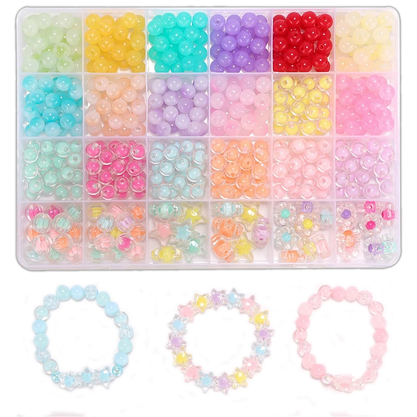 Bryske 2 Boxes 8mm Round Beads Bracelet Making Kit, Marble Turquoise Starfish for Women