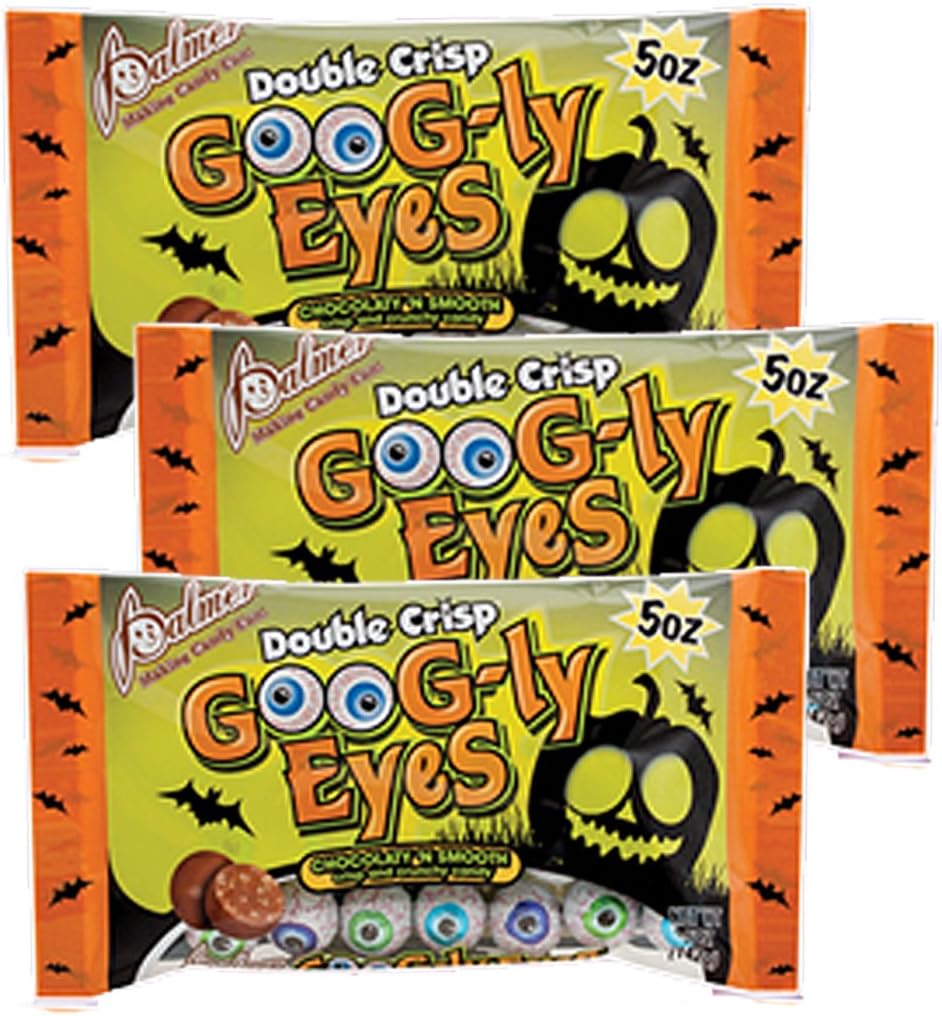 Chocolate Crisp Googly Eyeballs Halloween Candy by Palmer (3 pack bundle)