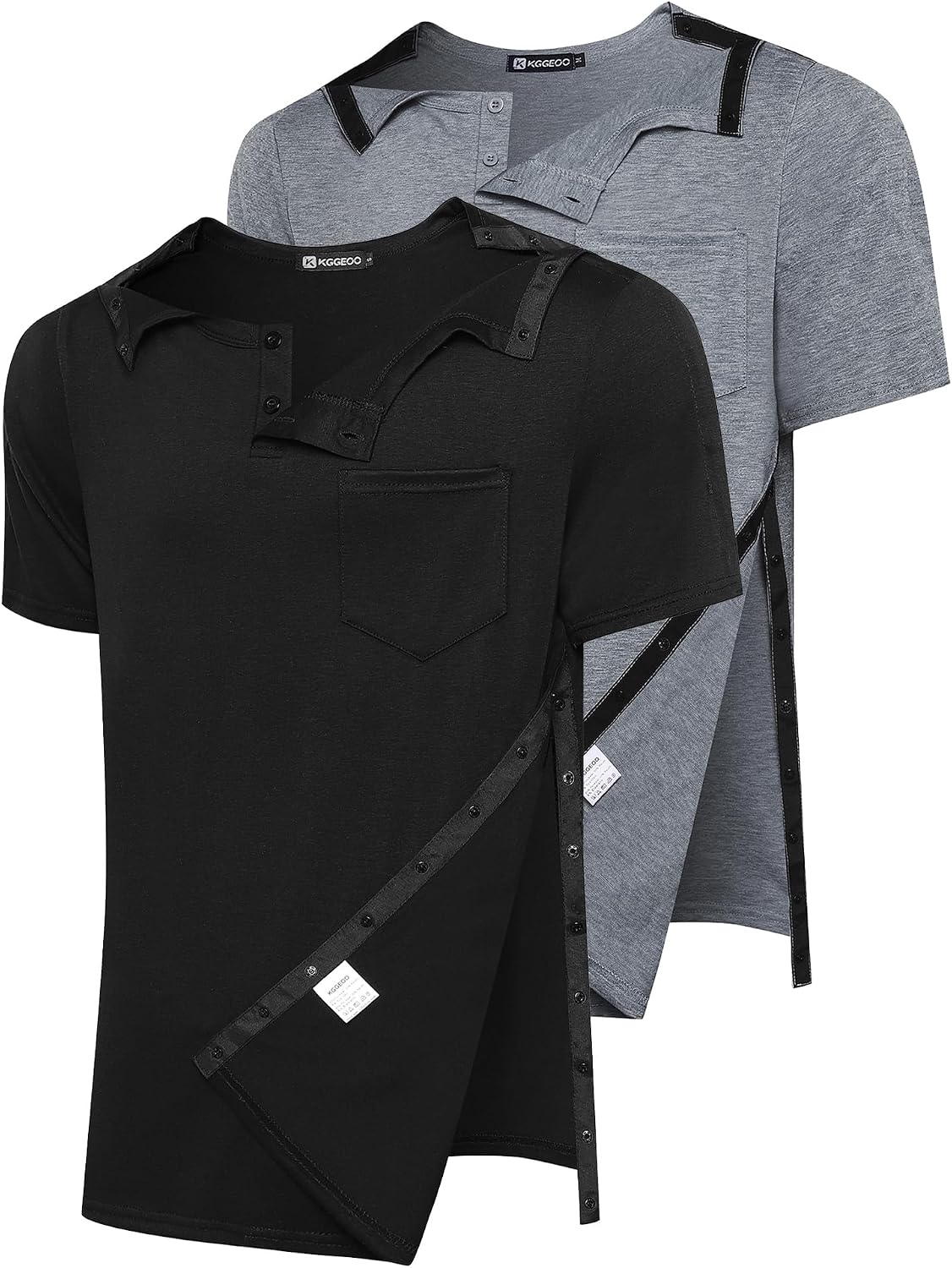 2 Pack Snap Shoulder Surgery Shirts for Men Rotator Cuff Recovery | Surgery recovery shirt with side snap design for easy dressing, rotator cuff, shoulder replacement, sling and home care