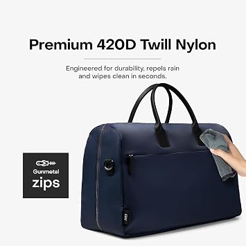 July Carry All Split Weekender, Carry On Bag, 28L, French Navy | Weekender Travel Bag for Personal & Work, Zipped Pockets, Pass-Through Band, Clamshell Opening, Flight Approved
