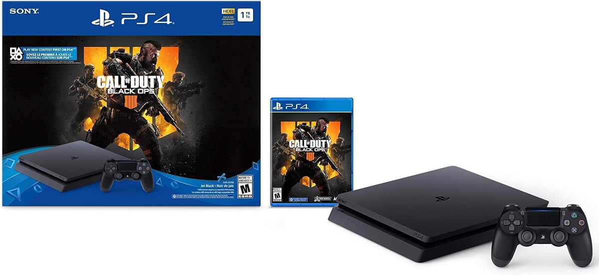 Consola de unidad de estado sólido Playstation 4 Slim de 1 TB con paquete Call of Duty Black Ops 4 (renovado)