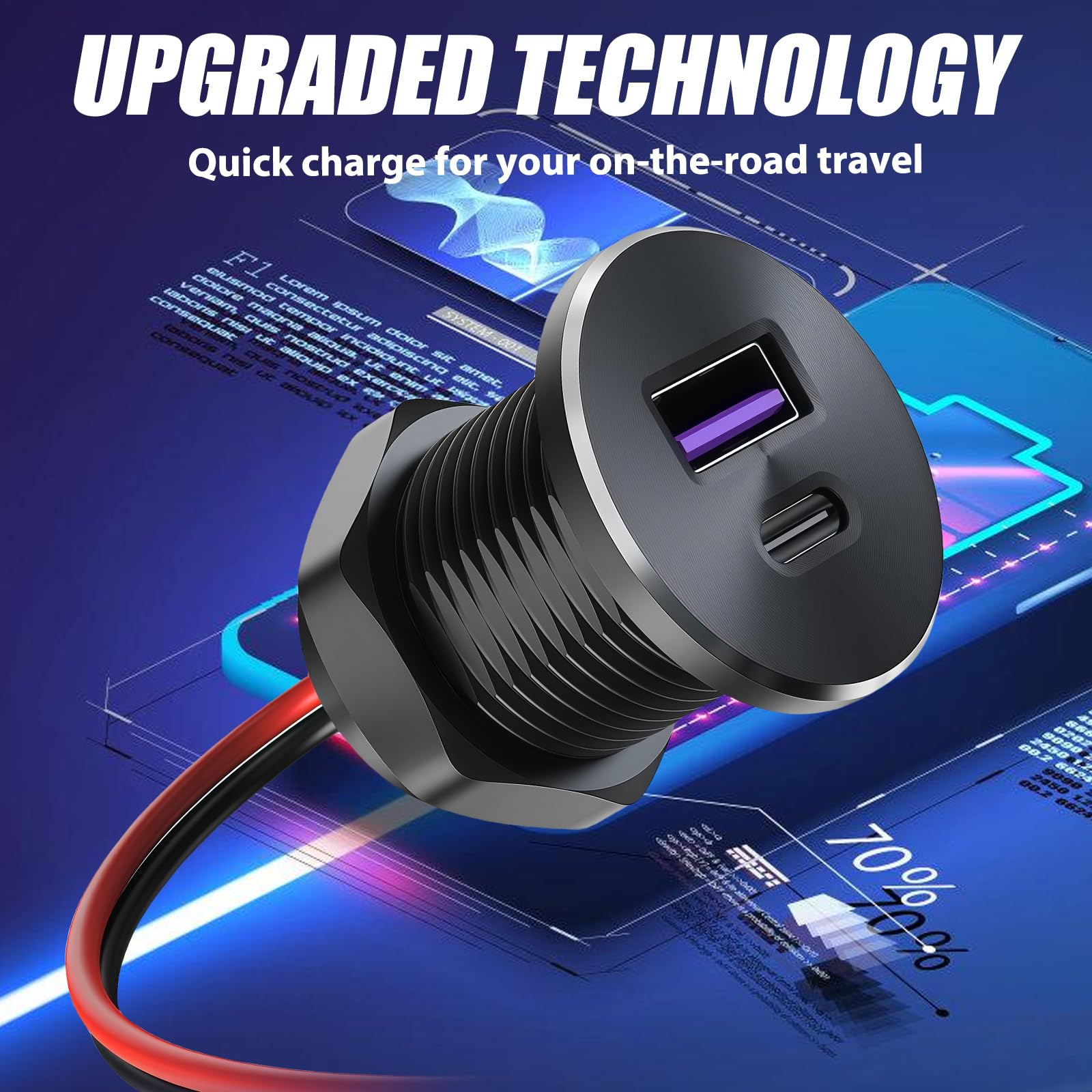 BAIFULAI 2 prese USB C da 12 V, in alluminio, 18 W, QC 3.0 et 30 W, PD 3.0, per auto, 12 Volt, caravan, caricatore rapido, yacht, presa USB, presa da incasso per roulotte, rimorchi, furgoni, barche