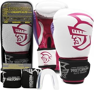 Luva de Boxe e Muay Thai Pretorian Elite -1 Par de Luvas, 1 Protetor Bucal 1 Par de Bandagem Inclusos, Ideal para Treinos Intensos Competições